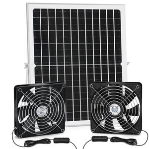 Ventilatore doppio ad energia solare con pannello solare da 10W - 12V/2A, portatile per pollaio, serra