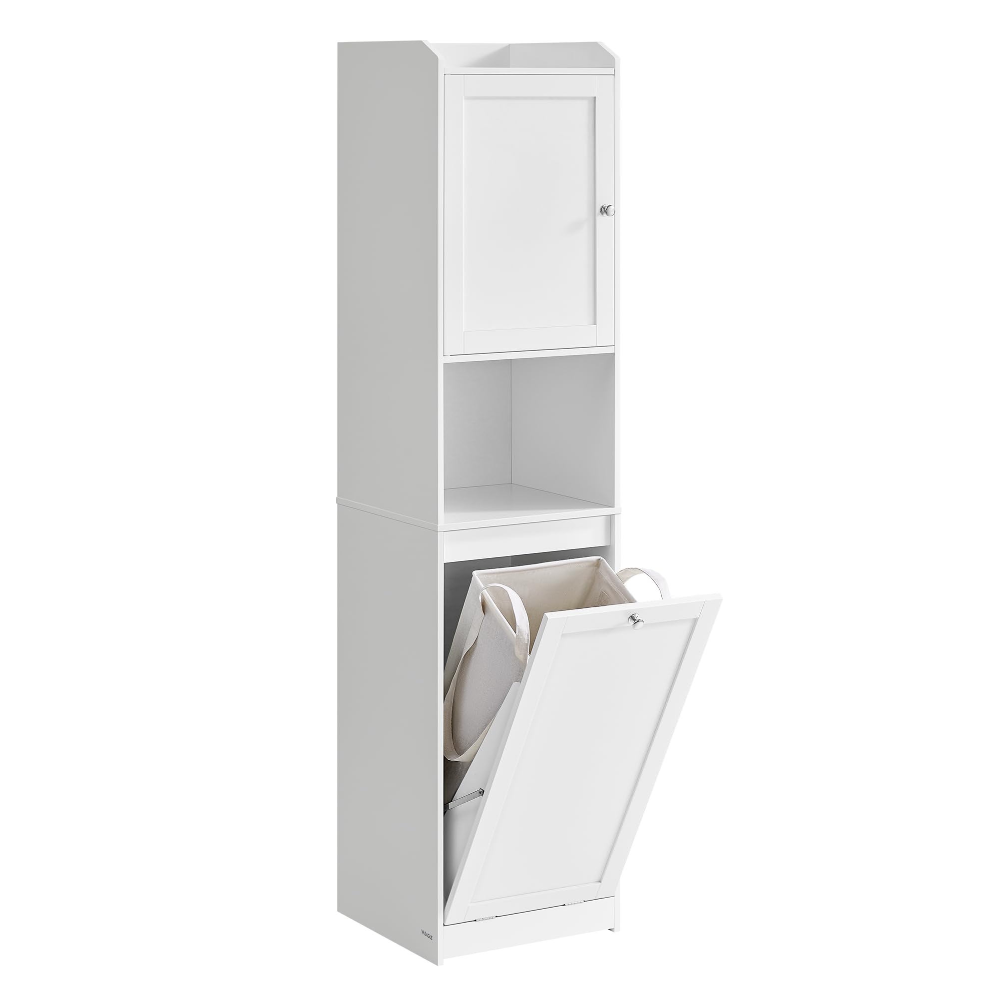 Genérico Blanco Armario Columna De Baño Con Cesto Ropa Extraíble Puerta Reversible - Imagen 3