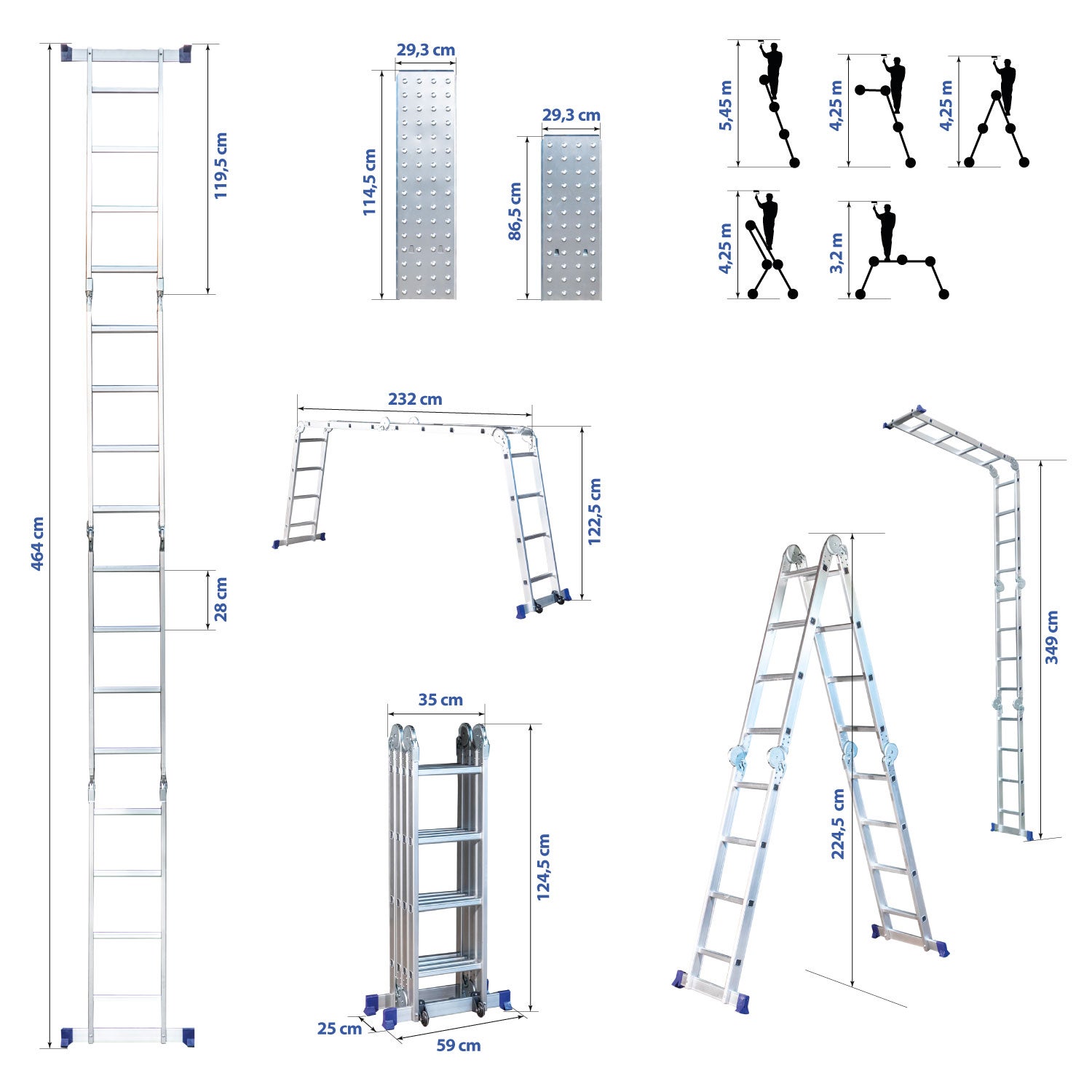 HOSTRÖM Echelle pliante articulée STAVALANCE 4x4 marches, echafaudage multifonction, escabeau, 2 plaques plateforme de travail, Garantie 5 ans - 5