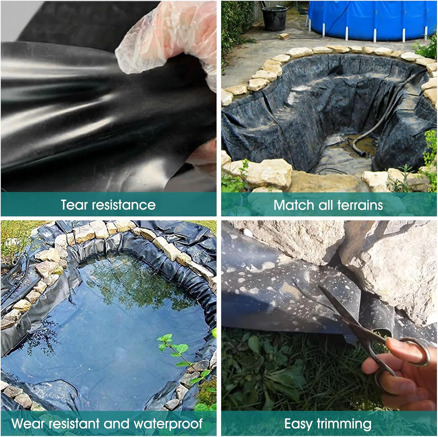 Liner de Bassin à Poissons - Bâche Souple pour Jardin, 3x2m x 0.2mm, Résistant et Durable - 5