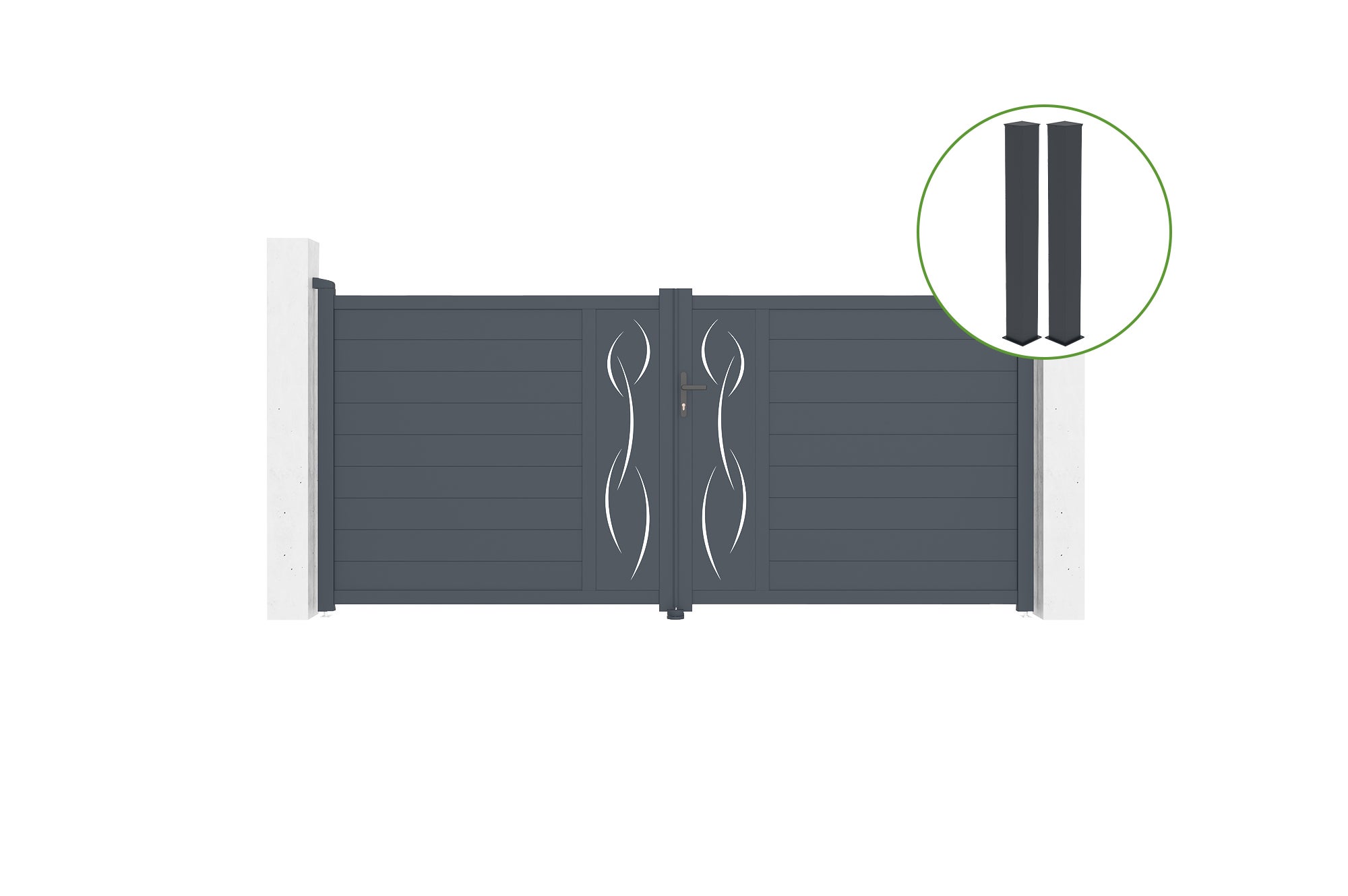 Brama skrzydłowa 3,5m LIFE wys. 160cm aluminium szare + 2 słupki 20x20cm wys. 19