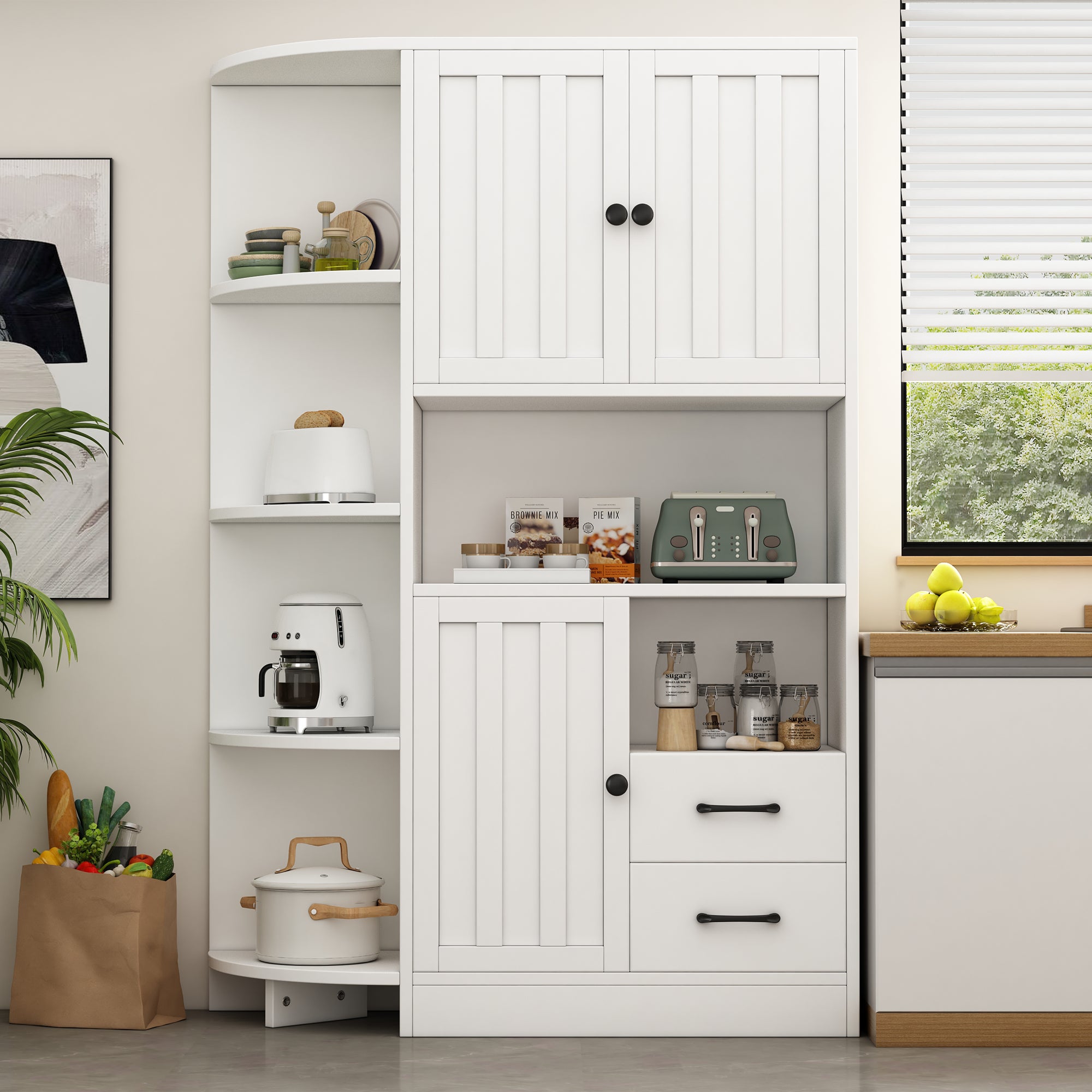 Modernluxe  Vitrina 104X35x155 Cm, 3 Puertas Y 2 Cajones, Estantes Regulables, Blanco , Leroy Merlin