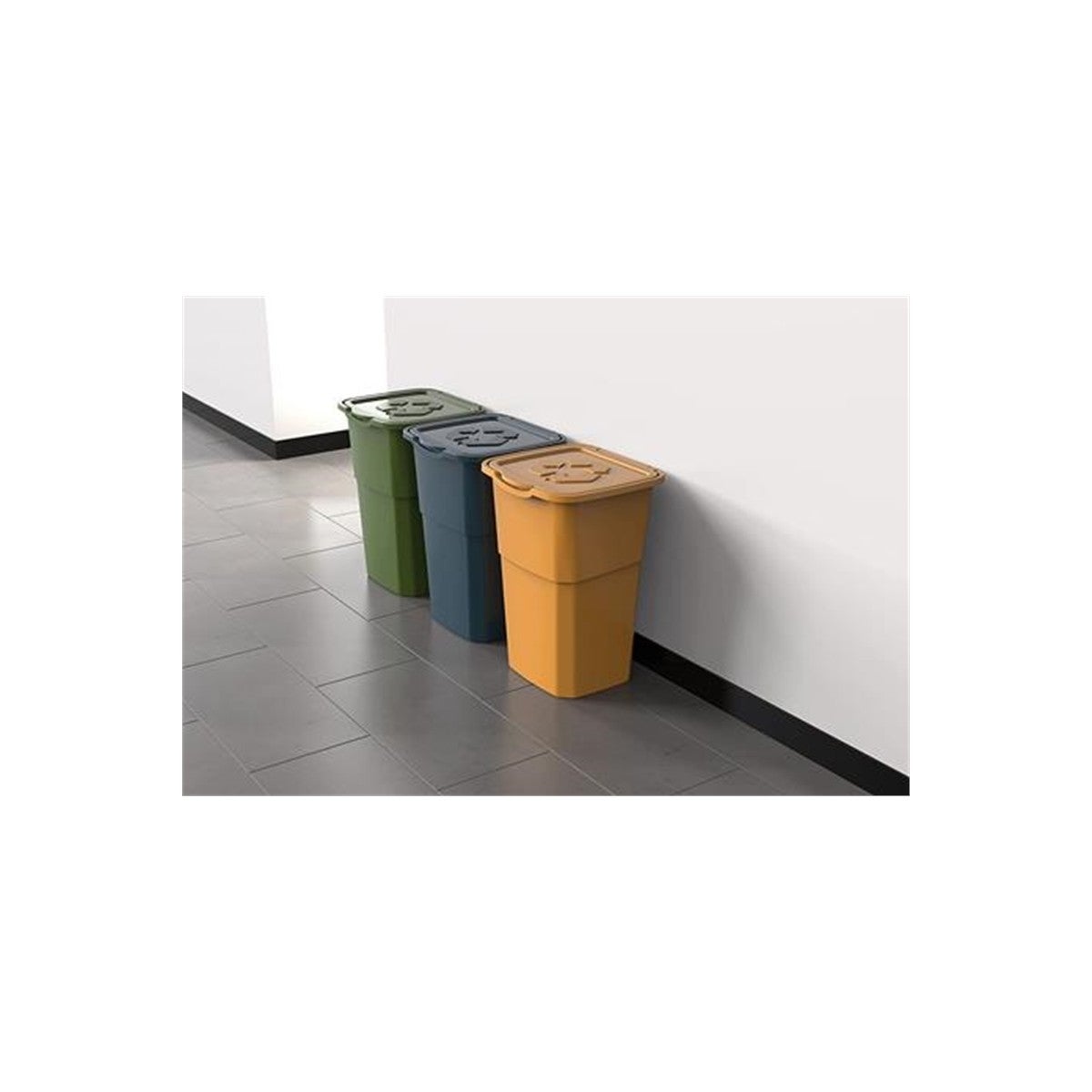 Lot de 3 Poubelles de tri Jaune/bleu/Vert 39 x 36 x 54 cm avec Couvercle Capacité 3 X 50L DEA HOME - 2