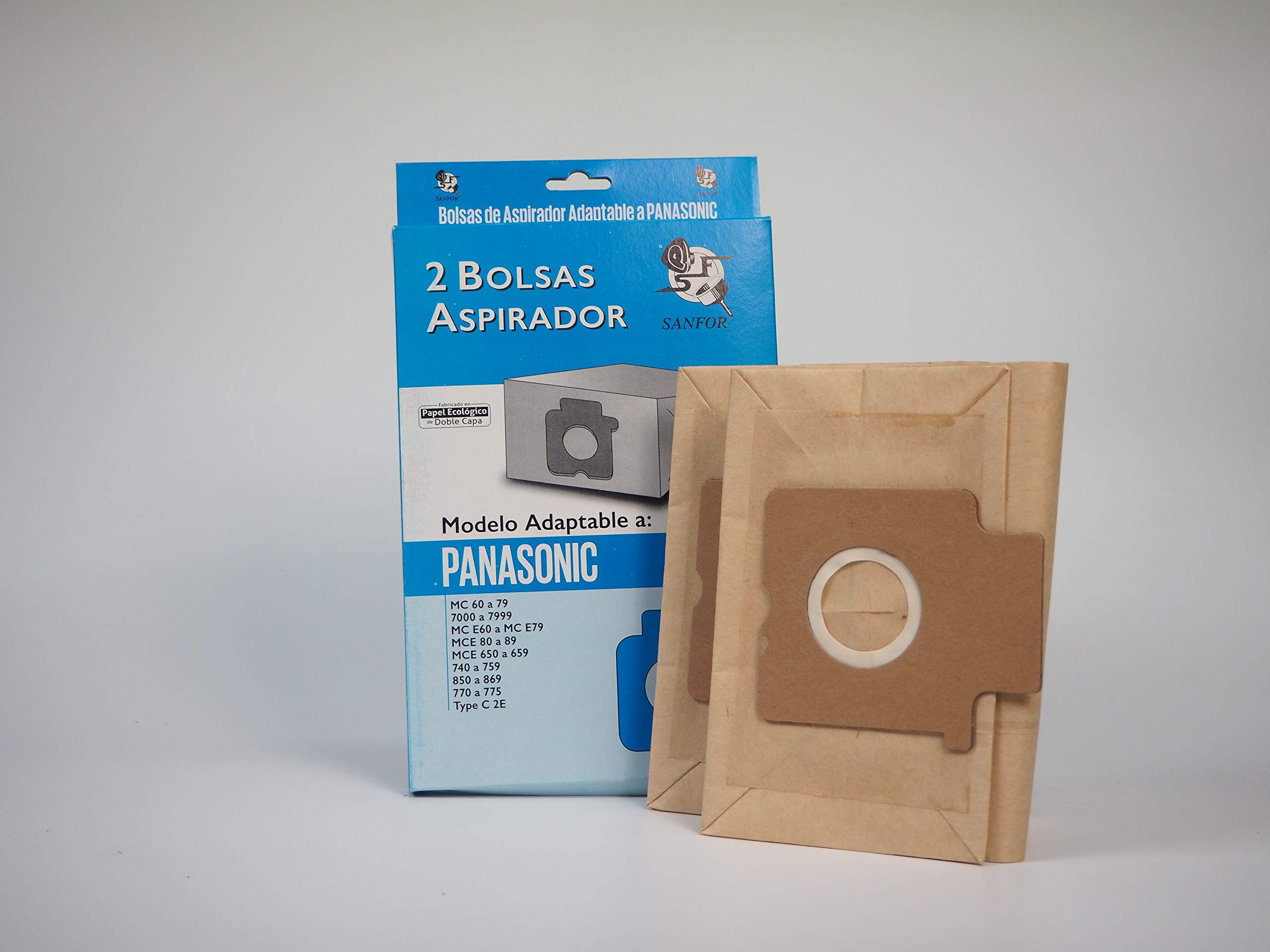 Sanfor SF NA71 Sacchetti per aspirapolvere adattabili ai Modelli PANASONIC | Confezione da 2 Pezzi | Carta Ecologica a Doppio Strato | Marrone