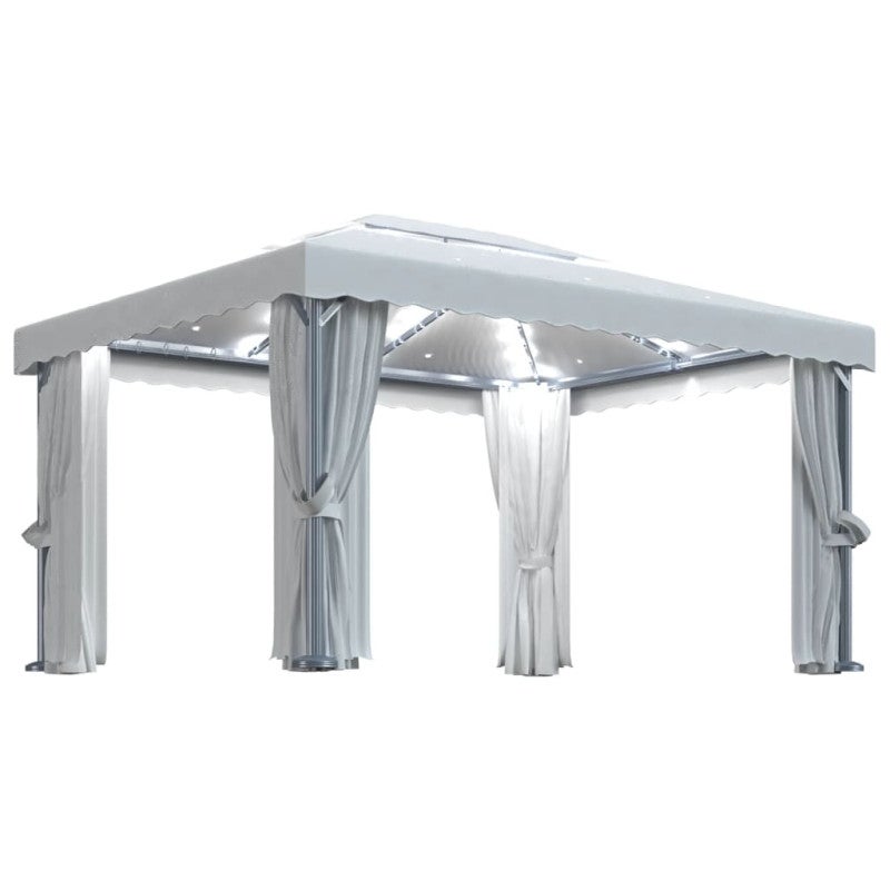 vidaXL Cenador con cortina y tira de luces LED aluminio crema 4x3 m - 2