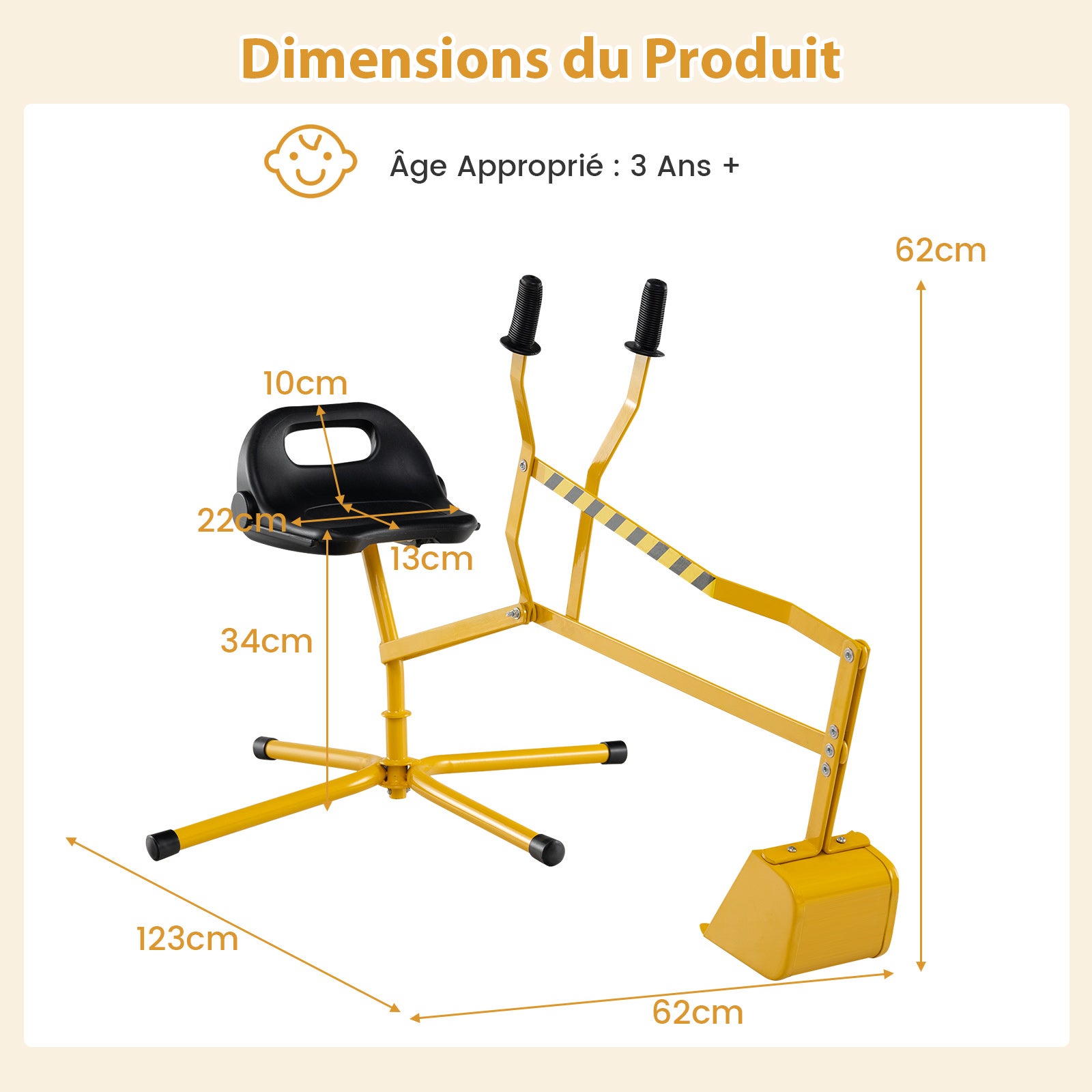 Pelle à Sable Excavateur Enfant avec Siège Rotatif & Bras Flexible, Pelleteuse Excavatrice Manuelle Base Croisée, Charge 50kg pour Sable Neige, 3 Ans+ - 9