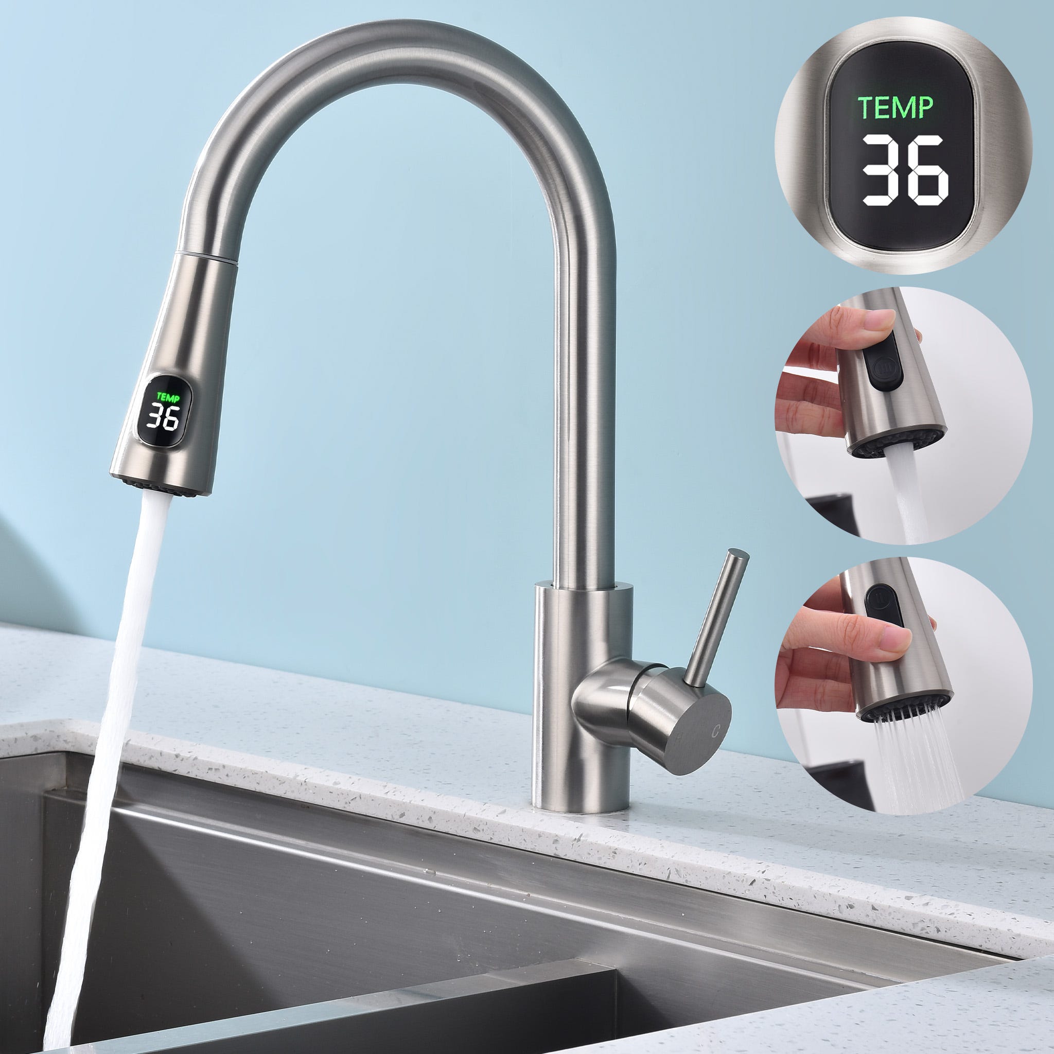 Grifo de Cocina con Pantalla LED de Temperatura – Mezclador de