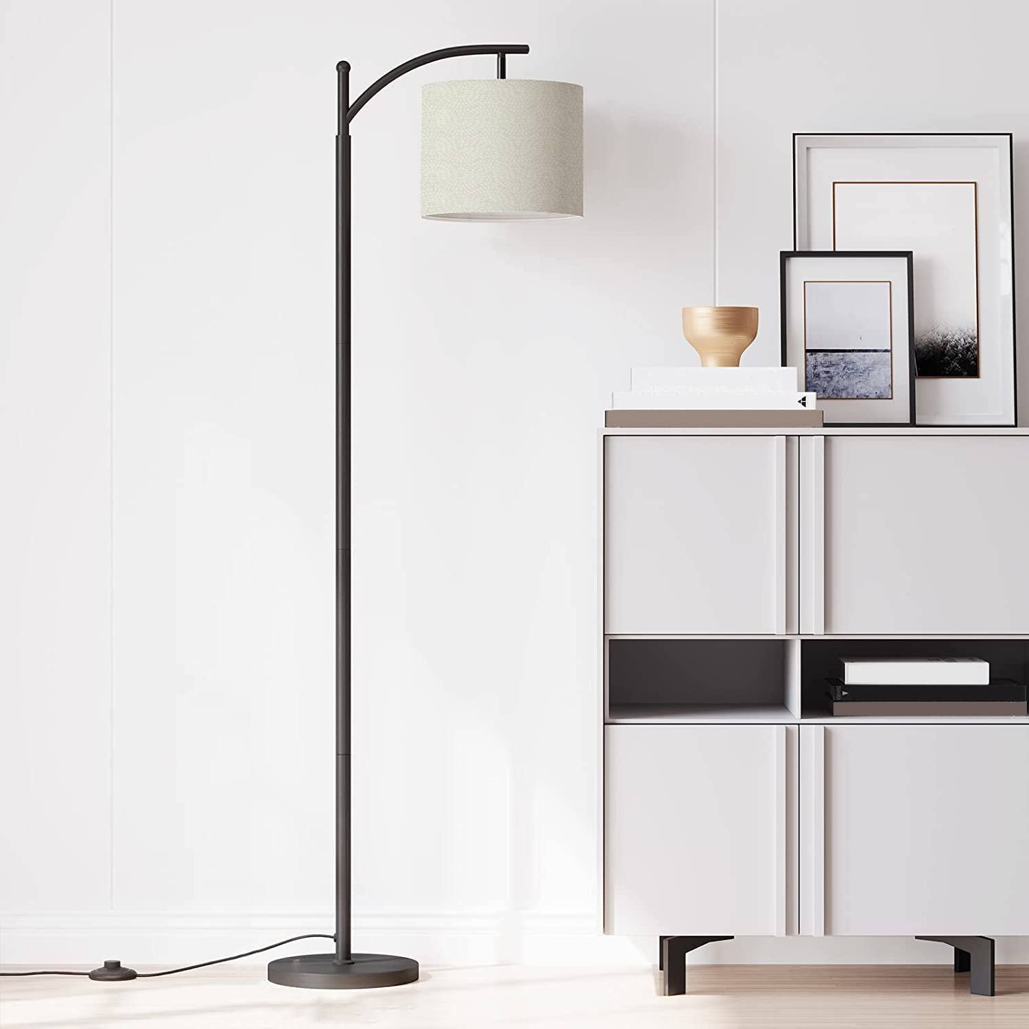 Lampadaire LED pour salon, lampadaire moderne avec abat-jour, lampes hautes avec interrupteur au pied, 3 températures de couleur (ampoule E27 incluse) - 6
