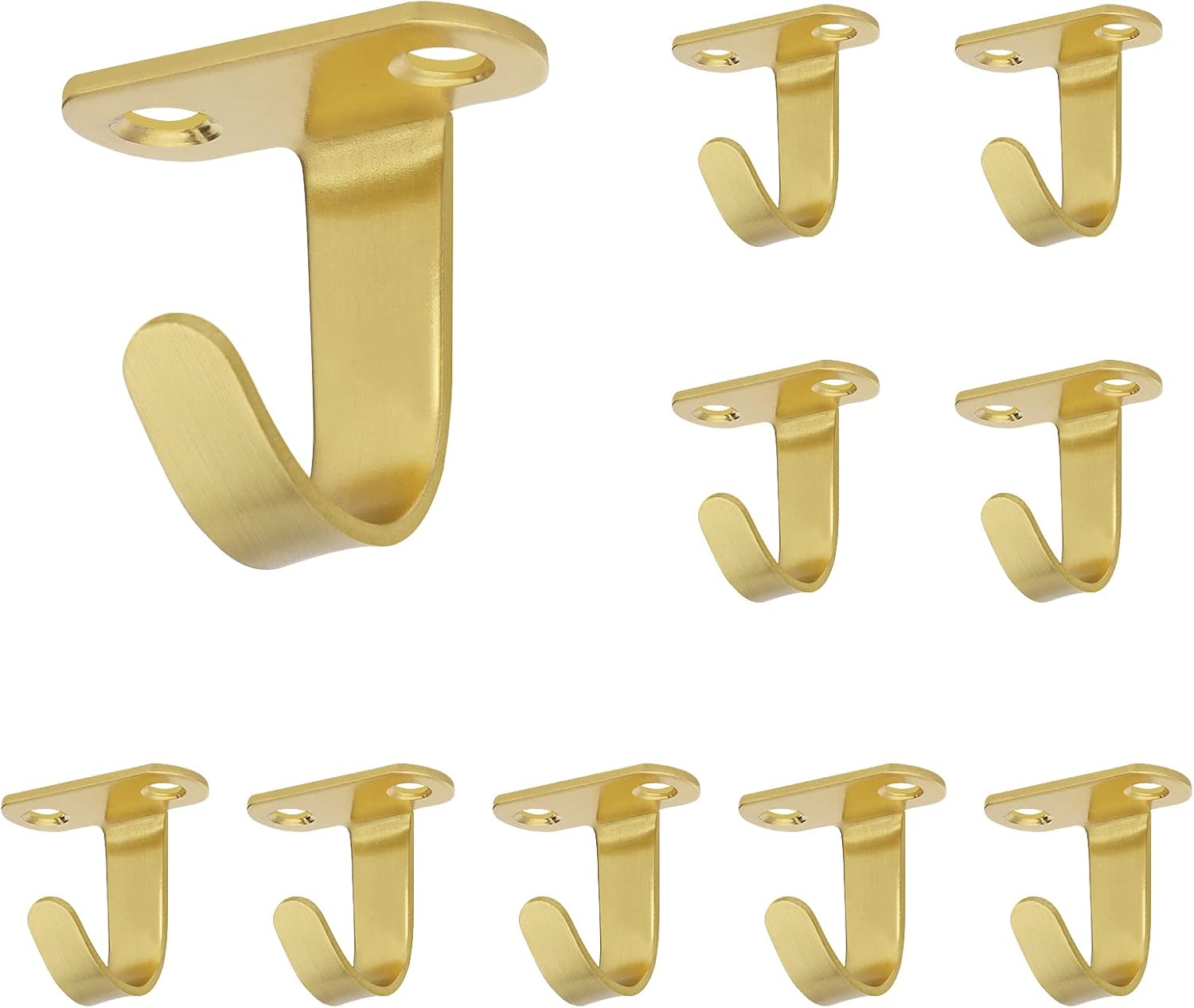 Zestaw 10 metalowych, wkręcanych wieszaków sufitowych na ręczniki, szlafroki, ubrania, do łazienki, kuchni, garderoby, garażu (szczotkowane złoto)
