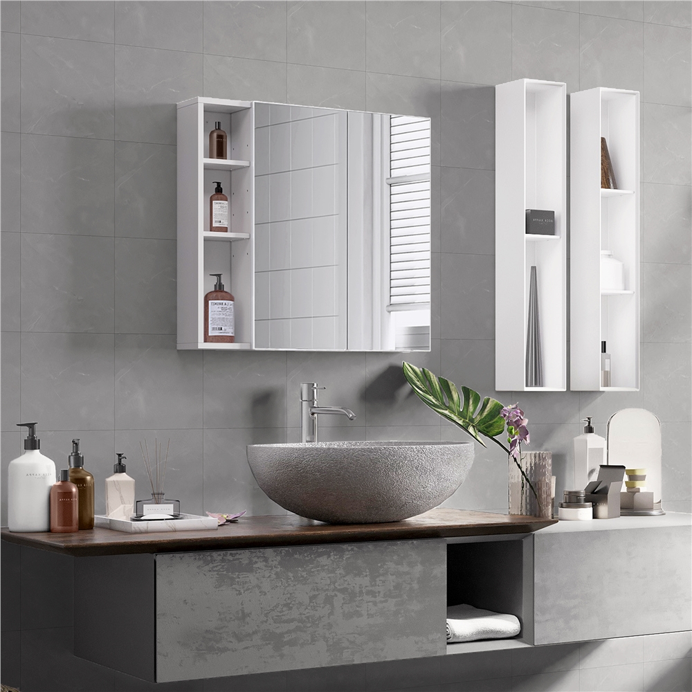 SoBuy BZR128-W Miroir de Salle de Bain avec Étagère Plateau Commode