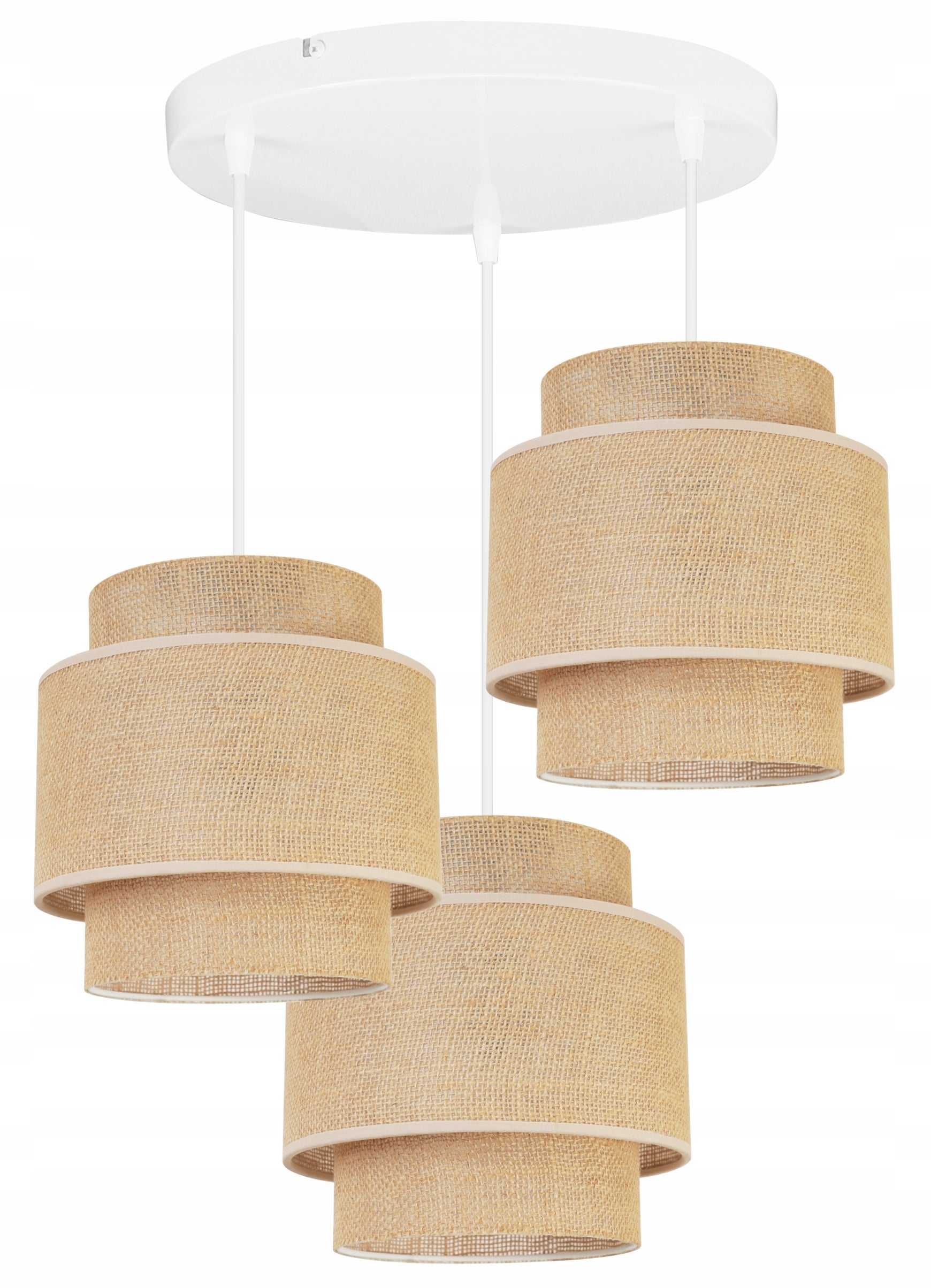 Lampa sufitowa wisząca Boho okrągła loft 3xE27 abażur juta biały/beżowy Light Home LH