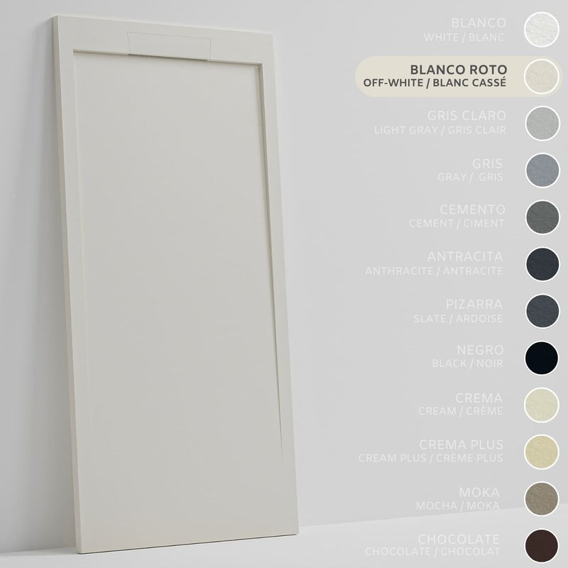 SOULHOME Brodzik prysznicowy– Żywica– Gel Coat– Gładka/Kamienna tekstura – Antypoślizgowy – złamana biel- 130x80- Niski 3cm– Elegancki SAME