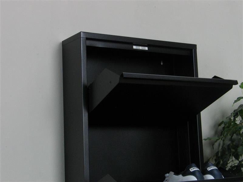 Pisa Armoire à chaussures à 3 rabats/portes en métal noir. Livré entièrement monté. - 5