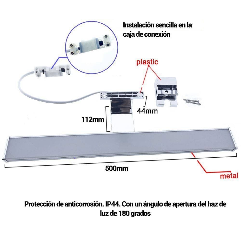 Aplique espejo baño LED 10W - Fijación en espejo, mueble o pared - 50cm - Blanco Cálido - 7