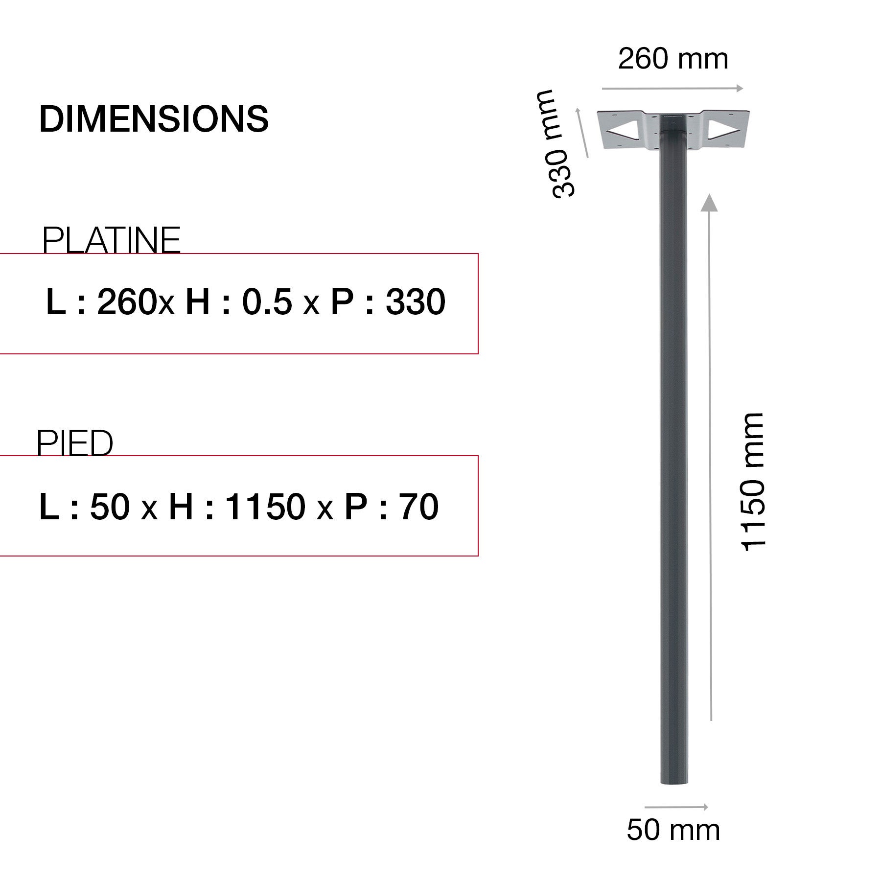 Piede H.116 X L.33 X P.5 Cm Renz, Grigio Antracite - 6