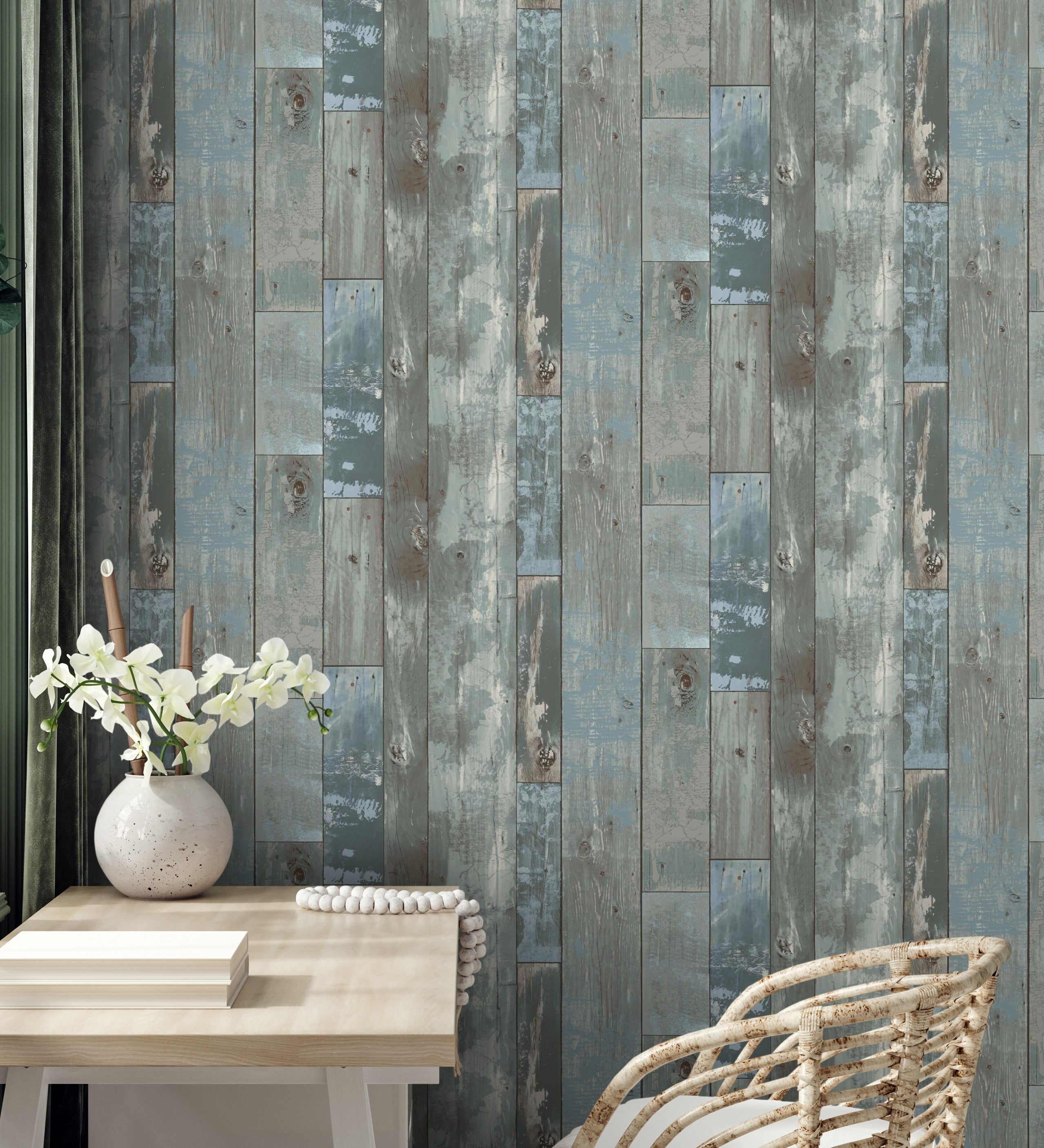 Papel pintado vinílico ecológico listones de madera estilo tropical - oporto 679633 de gaulan - rollo de 10 m x 0,53 m