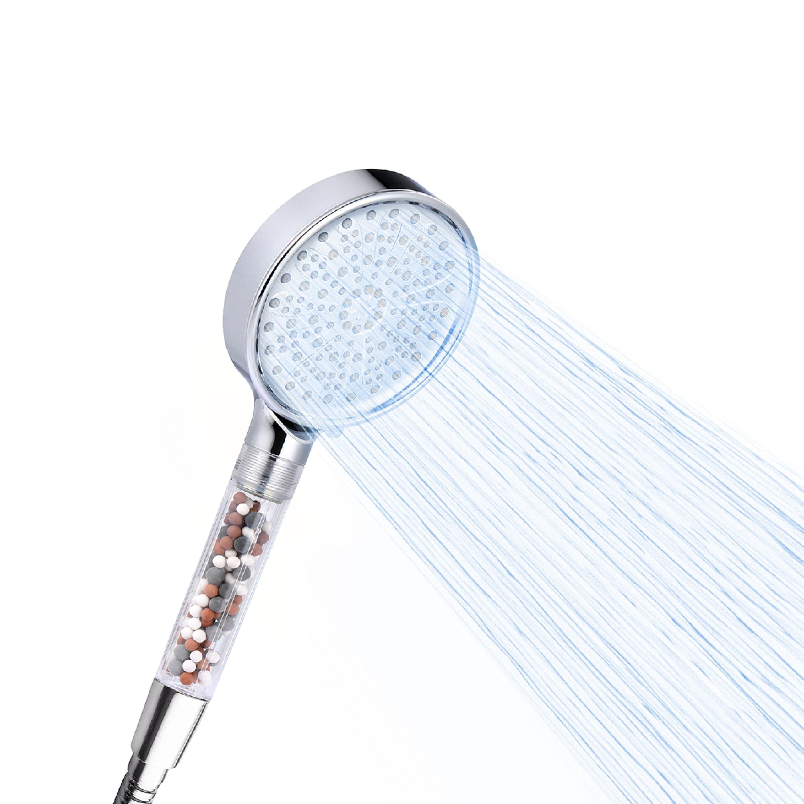 Vinabo Soffione Doccia Anticalcare, Doccino per Doccia 6 Modi Alta Pressione, Risparmio Idrico con Filtro a Palline, Attacco G1/2 Universale per Casa, Argento Cromo