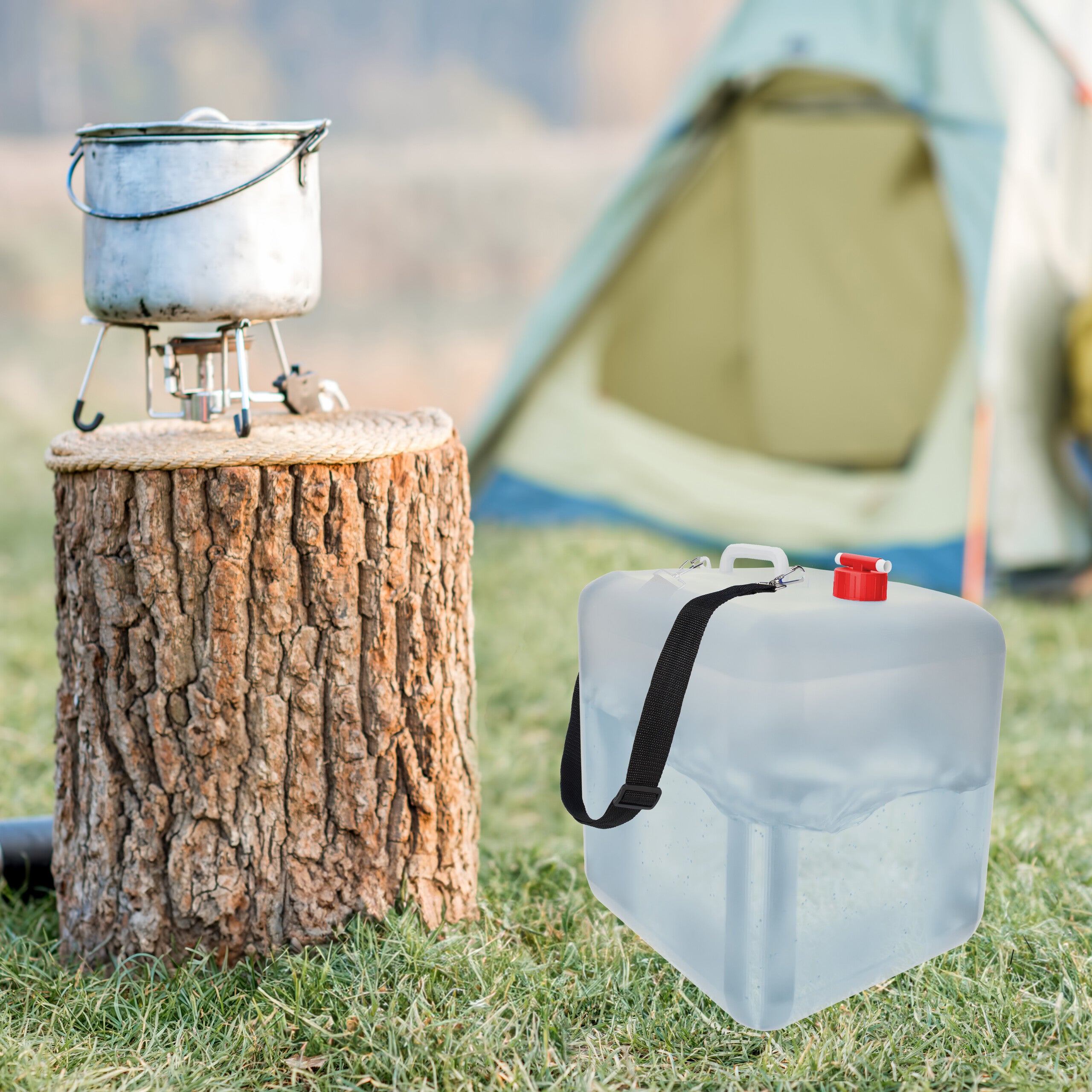 Conjunto de 4 canisters de água dobráveis, 20 l, com torneira, alça, sem BPA, várias cores, Relaxdays - 2