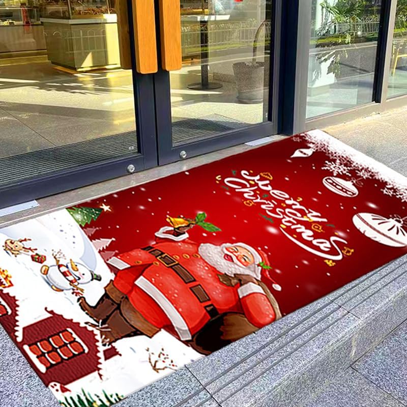 Czerwona mata podłogowa (40*120 cm) Święty Mikołaj, dekoracyjna wycieraczka na Wigilię, odpowiednia do sypialni, drzwi, kuchni, balkonu (styl)