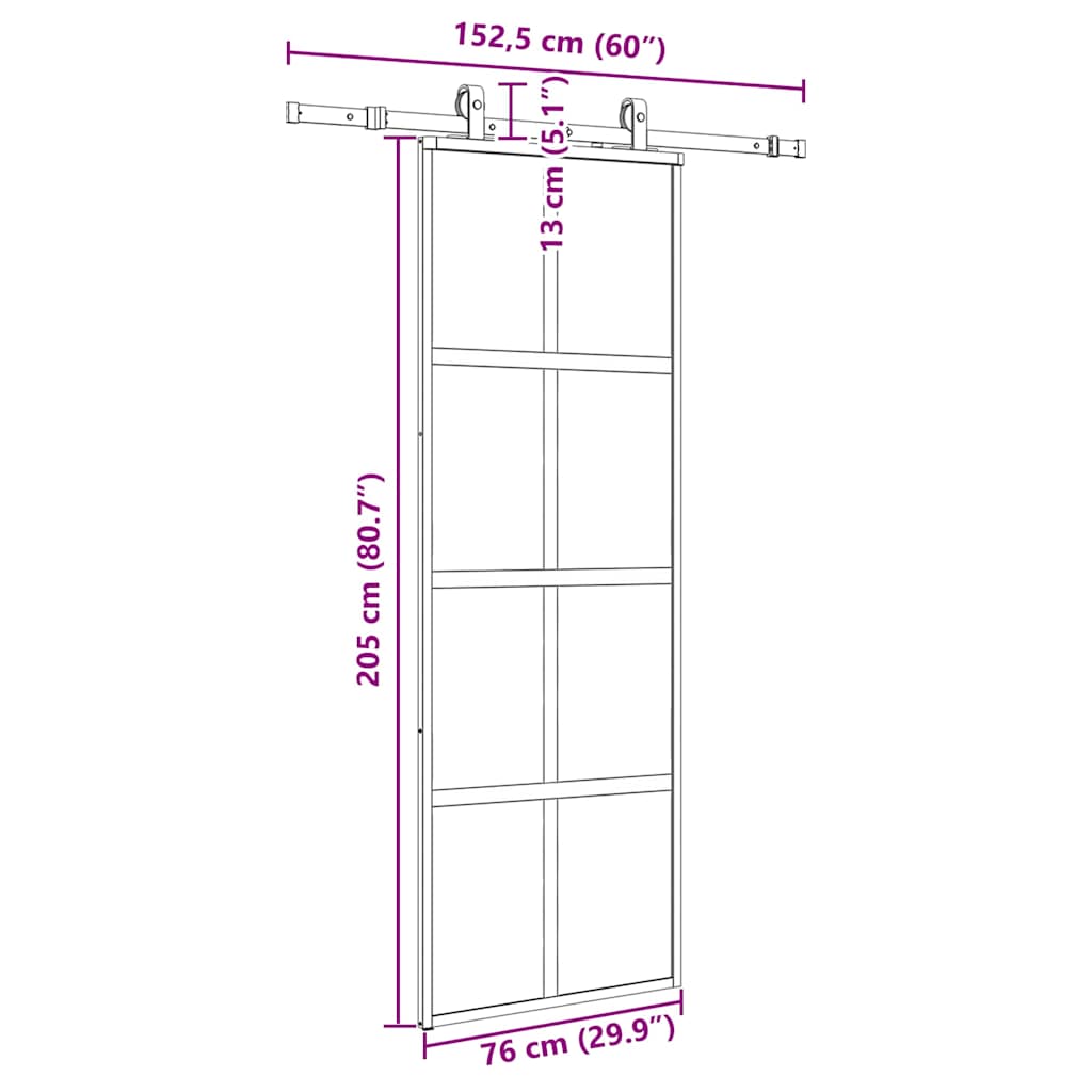 Puerta corredera con herrajes negro 76x205 cm vidrio templado vidaXL - 3