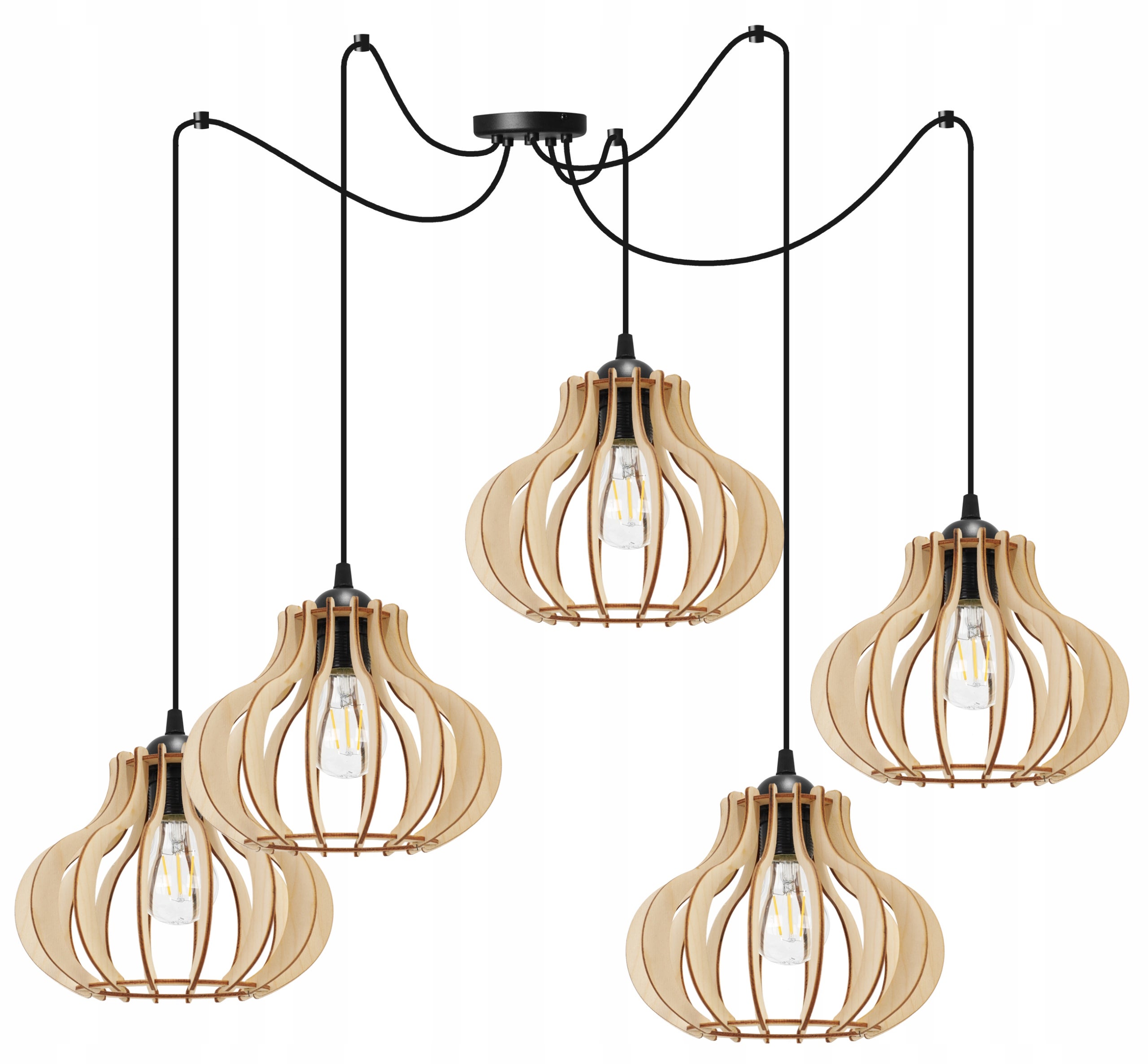 Lampa sufitowa wisząca Spider Timber 5xE27 abażur owalny drewniany beżowy Light Home LH
