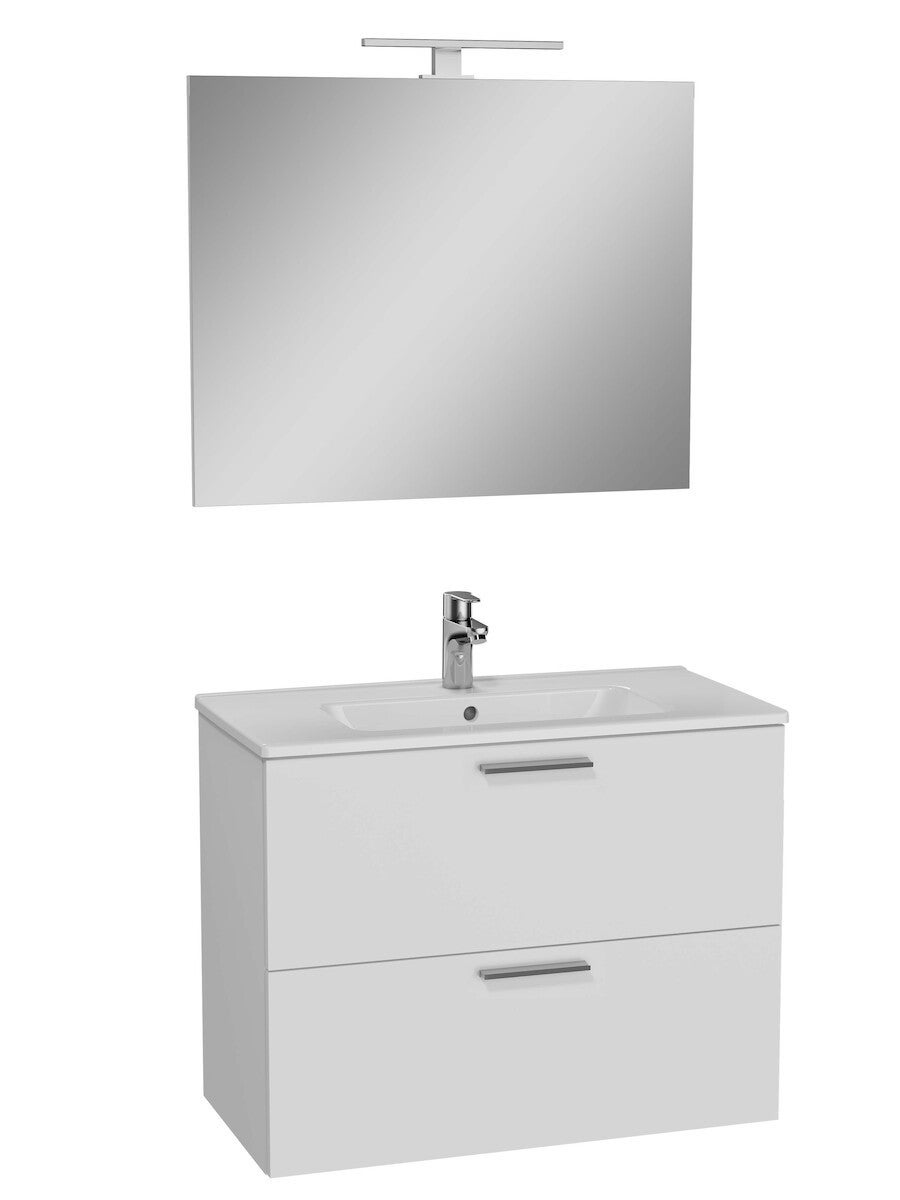 Meuble de salle de bain suspendu 80cm lavabo 2 tiroirs miroir LED Mia - 2