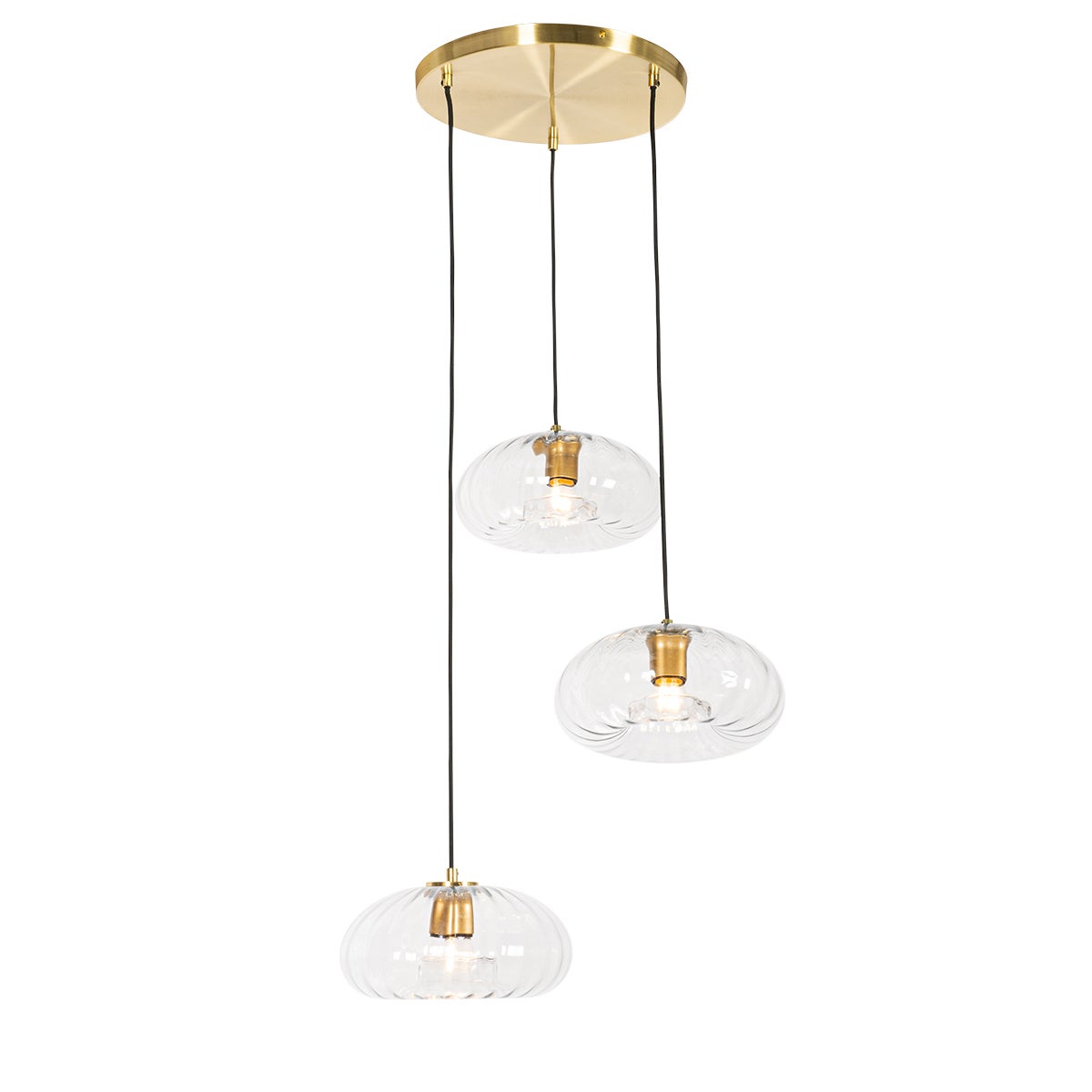 Lampa wisząca art deco złota ze szklanym kloszem okrągłym 3-punktowa - Ayesha