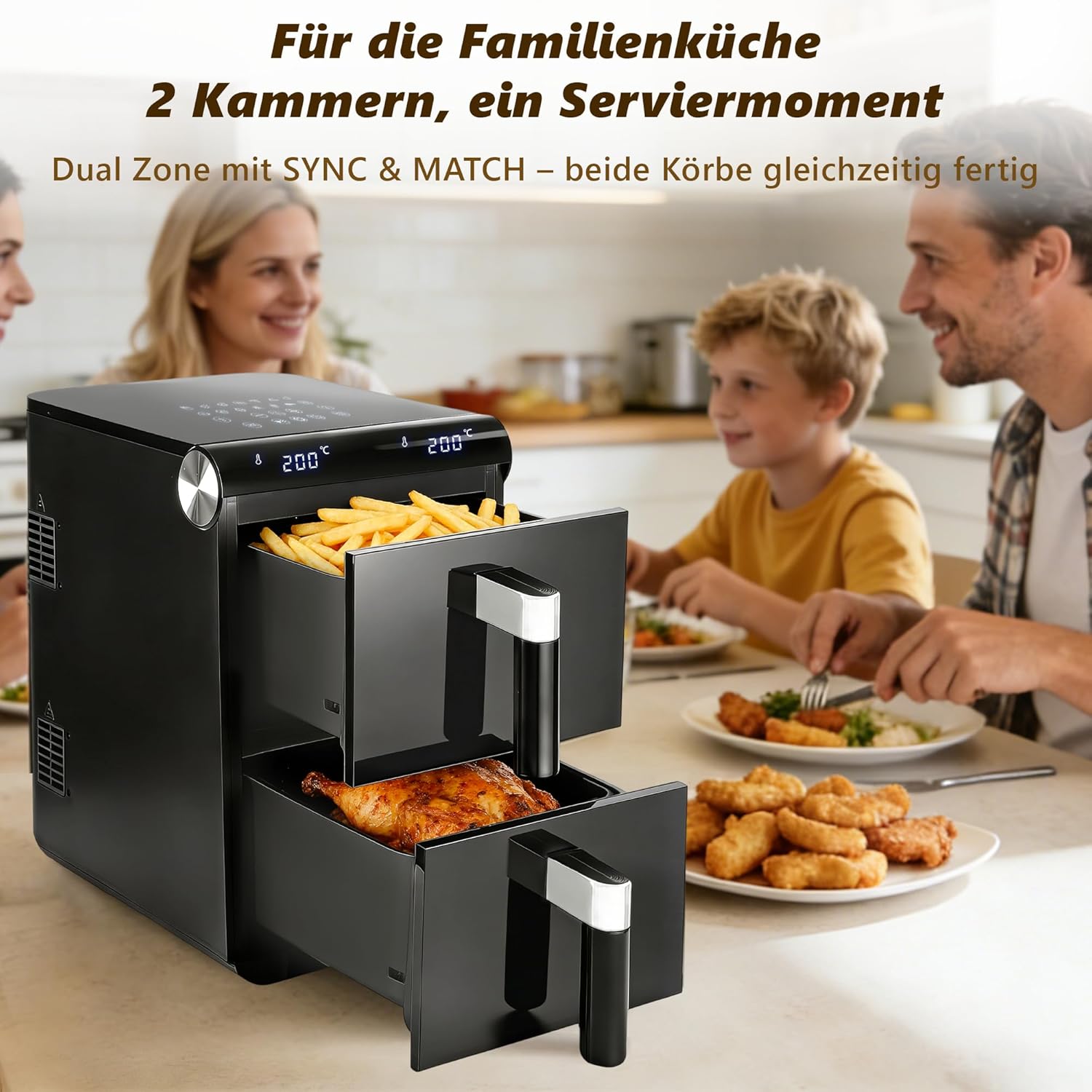 Nettlife friteuse à air 2 compartiments 11 L, 13-en-1, double zone superposée, 2800 W, écran tactile, minuterie, paniers lave-vaisselle - 8