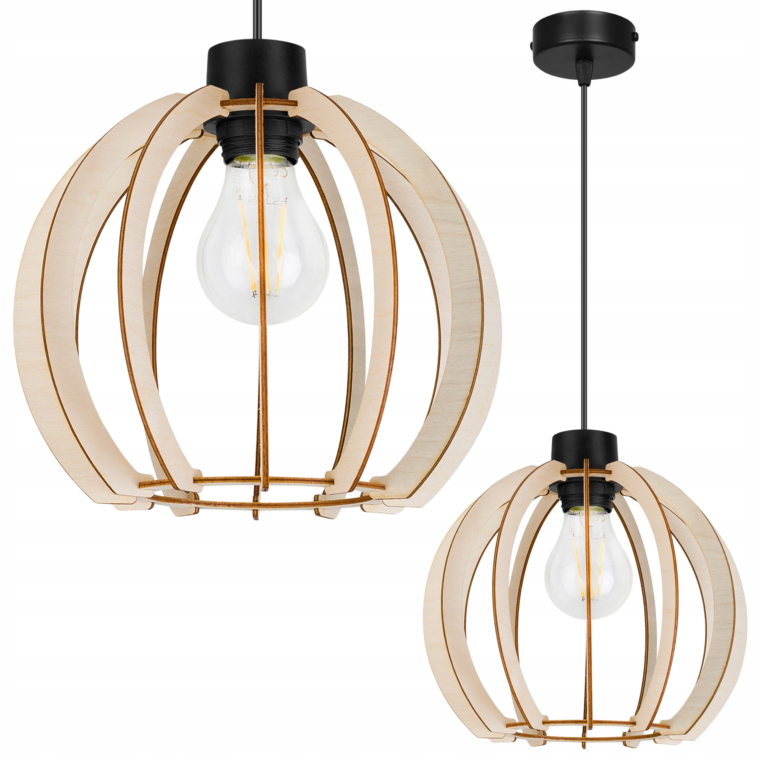 Lampa sufitowa wisząca modern Timber 1xE27 klosz drewniana kula beżowa Light Home LH