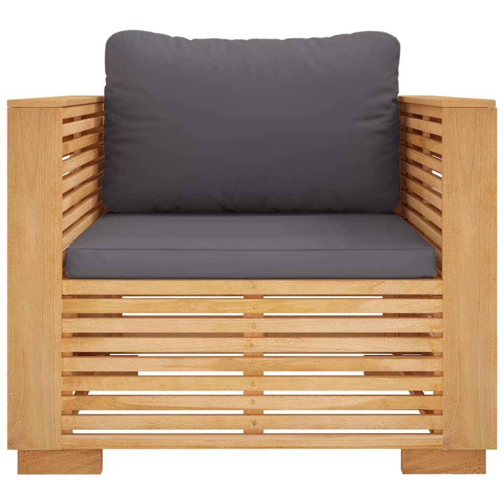 Fauteuil de jardin avec coussin, Chaises de jardin，Fauteuil Relaxs gris foncé Bois de teck massif349419 - 3
