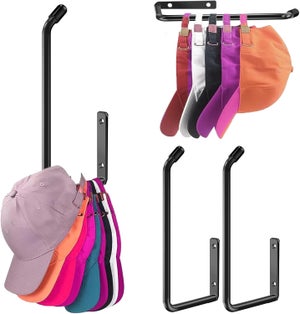 Lot De 2 Supports Muraux En Métal Pour Casquettes - Organisateur Mural En Forme De L, Jusqu'à 20 Casquettes