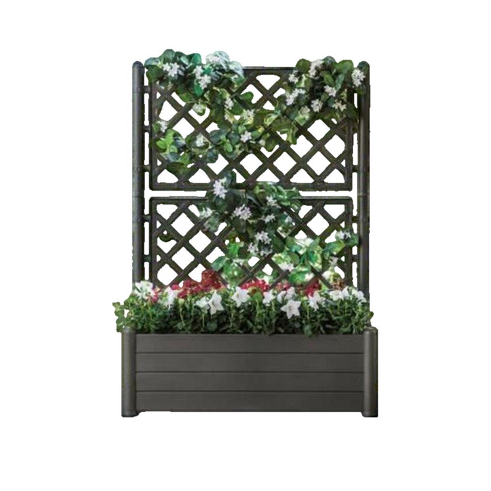 Bac a fleur/Jardiniere avec treillis - ITALIA FLOWER BOX - Finition effet bois - 100x43xH142 cm - 80 L -Anthracite - 2