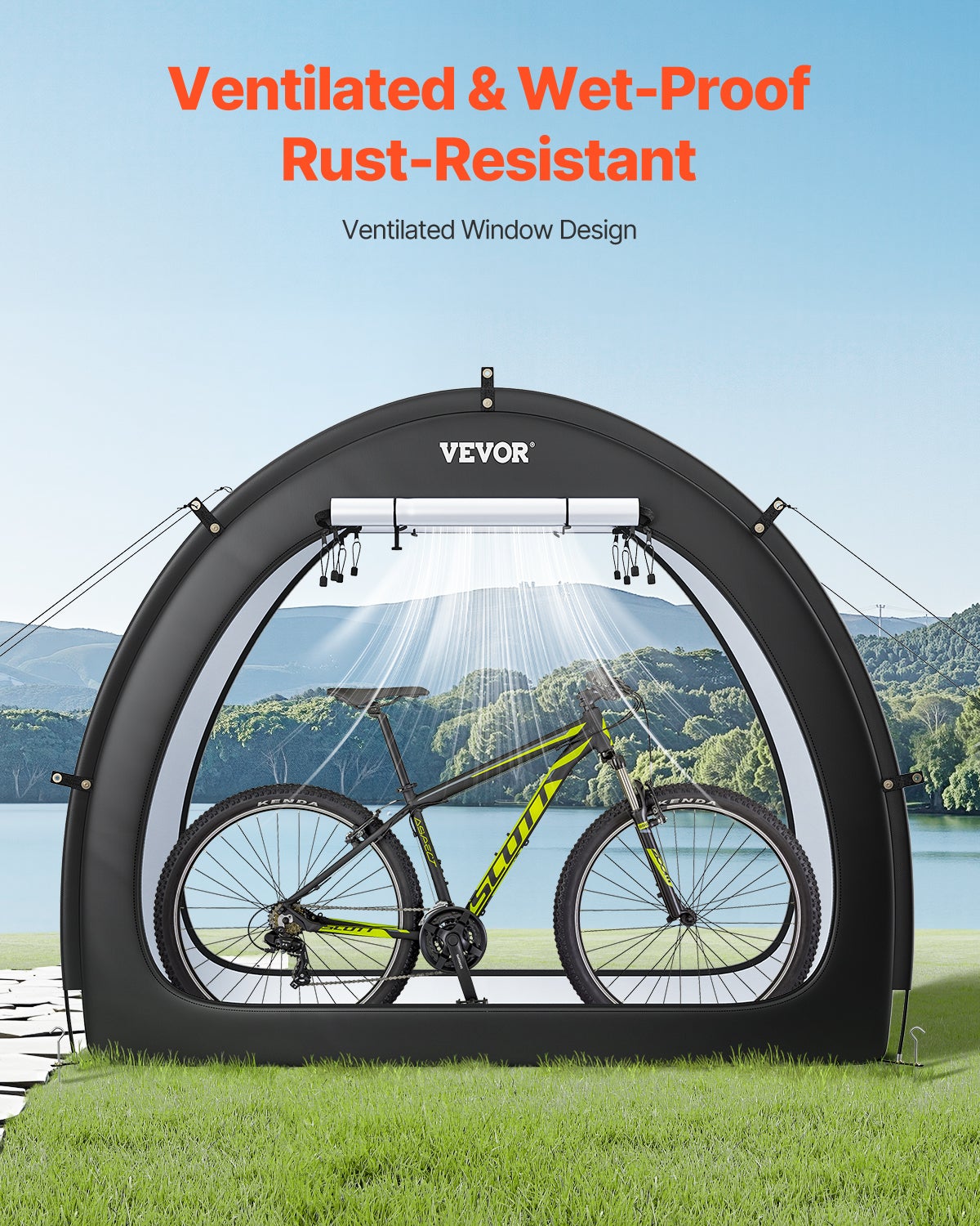 Abri à Vélo pour 1-2 Vélos,VEVOR Tente de Rangement Étanche en Forme d'Éventail,Poteaux Fibre de Verre,Double Fermeture Éclair - 6