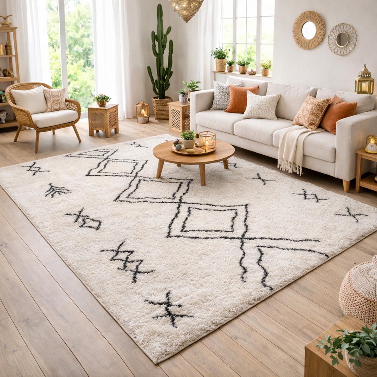 Tapis berbère 120x170 tissé motif ethnic LYN4 DOUX 3 crème - 2