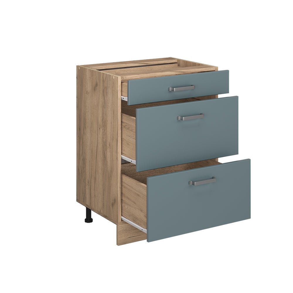 Vicco Meuble cuisine R-Line, Bleu-gris/Chêne de force doré, 60cm PT Marbre - 4