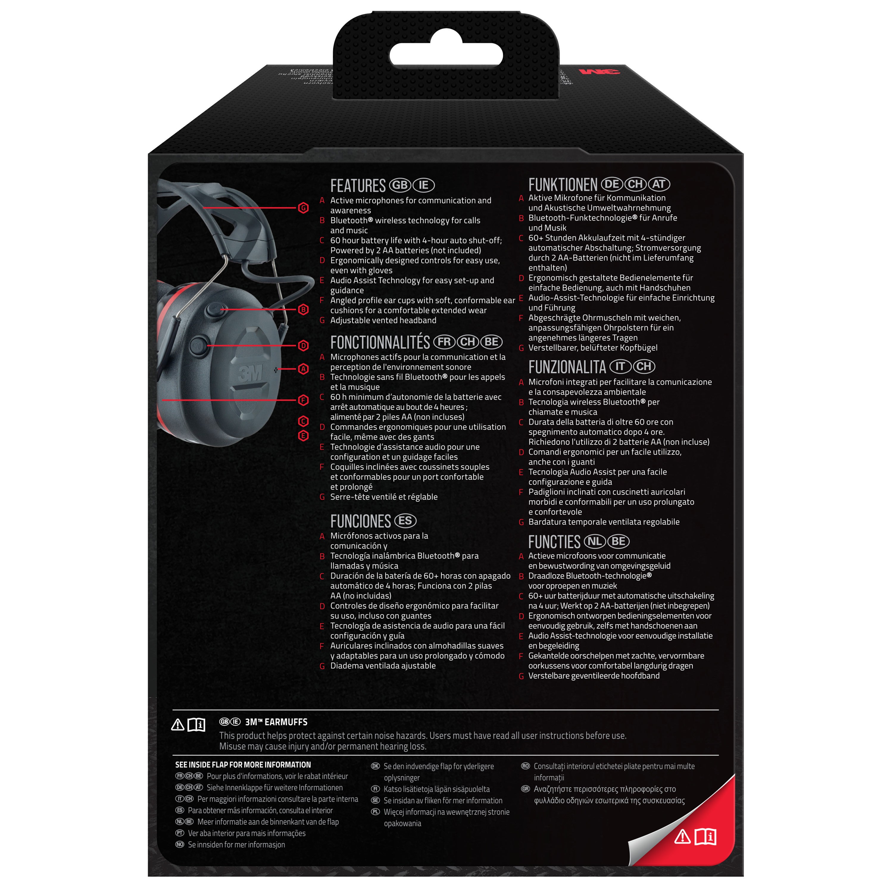 3M™ Pro-Protect Nauszniki 90545E, Bluetooth®, wartość SNR 30 dB, Czarne - 4