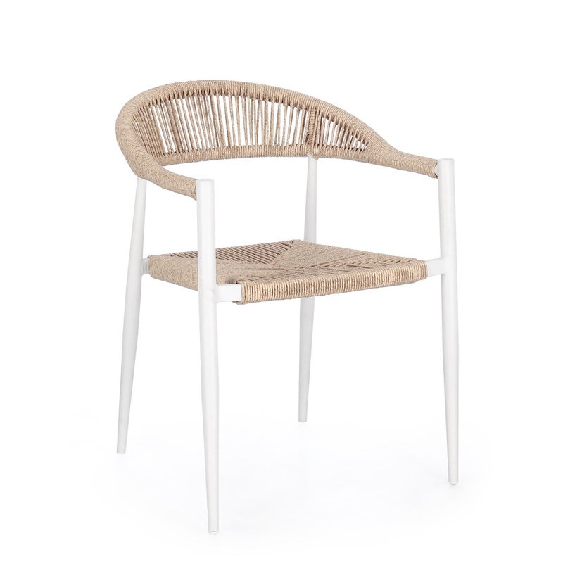 Krzesło "JANDIA" z podłokietnikami, biało-beżowe, z aluminium, splot z włókien syntetycznych