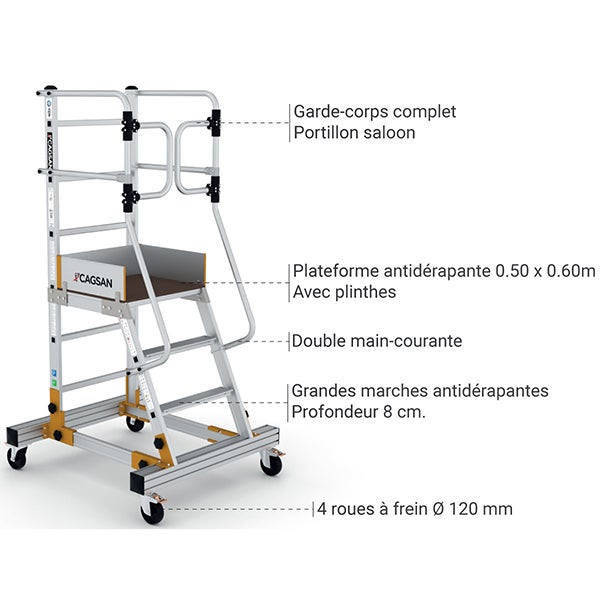 Escabeau roulant 4 marches - Hauteur max. de travail 3.00m - Portillon saloon - RD0012-1 - 5