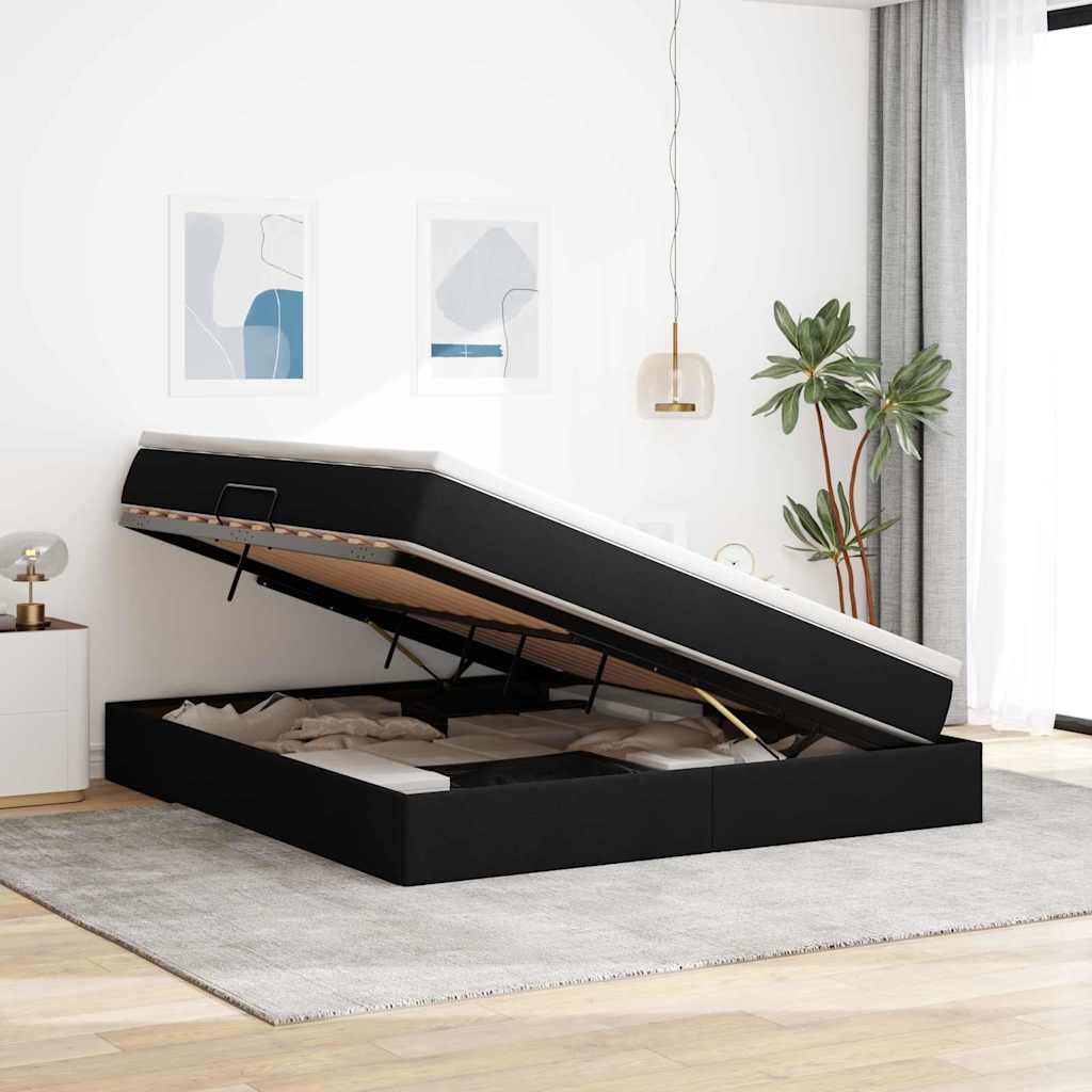 Lit avec rangement et matelas, en polyester noir, pour la chambre, 160 × 200 cm - 4