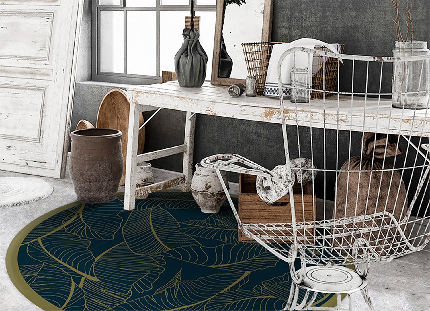 Tappeto in vinile foglia stilizzata moderna, tappeto vinile naturale dolce decor elegante interno 110x110 cm – Tulup - 2