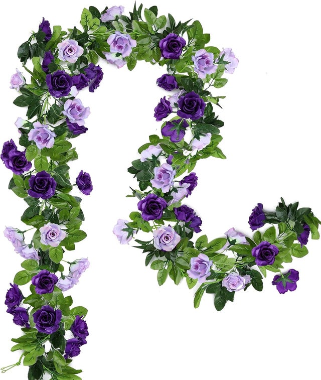2 guirlandes de fleurs artificielles de 4,8 m (15,8 pieds) en soie, roses grimpantes, pour arche de mariage, fête, décoration murale de maison ou de j