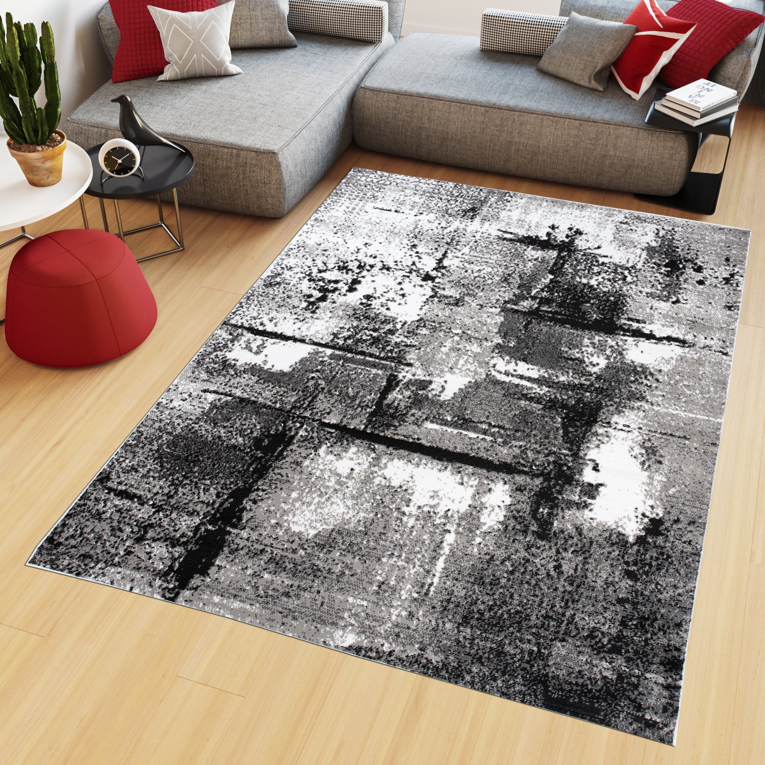 TAPISO Maya Tapis Salon Blanc Gris Noir Moucheté Poil Court 200 x 250 cm | Leroy Merlin
