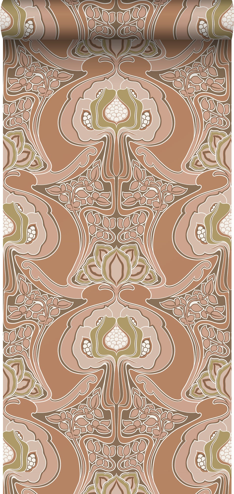 Tapeta vintage kwiaty w stylu secesyjnym terakoty różowej - 53 cm x 10.05 m - ESTAHOME