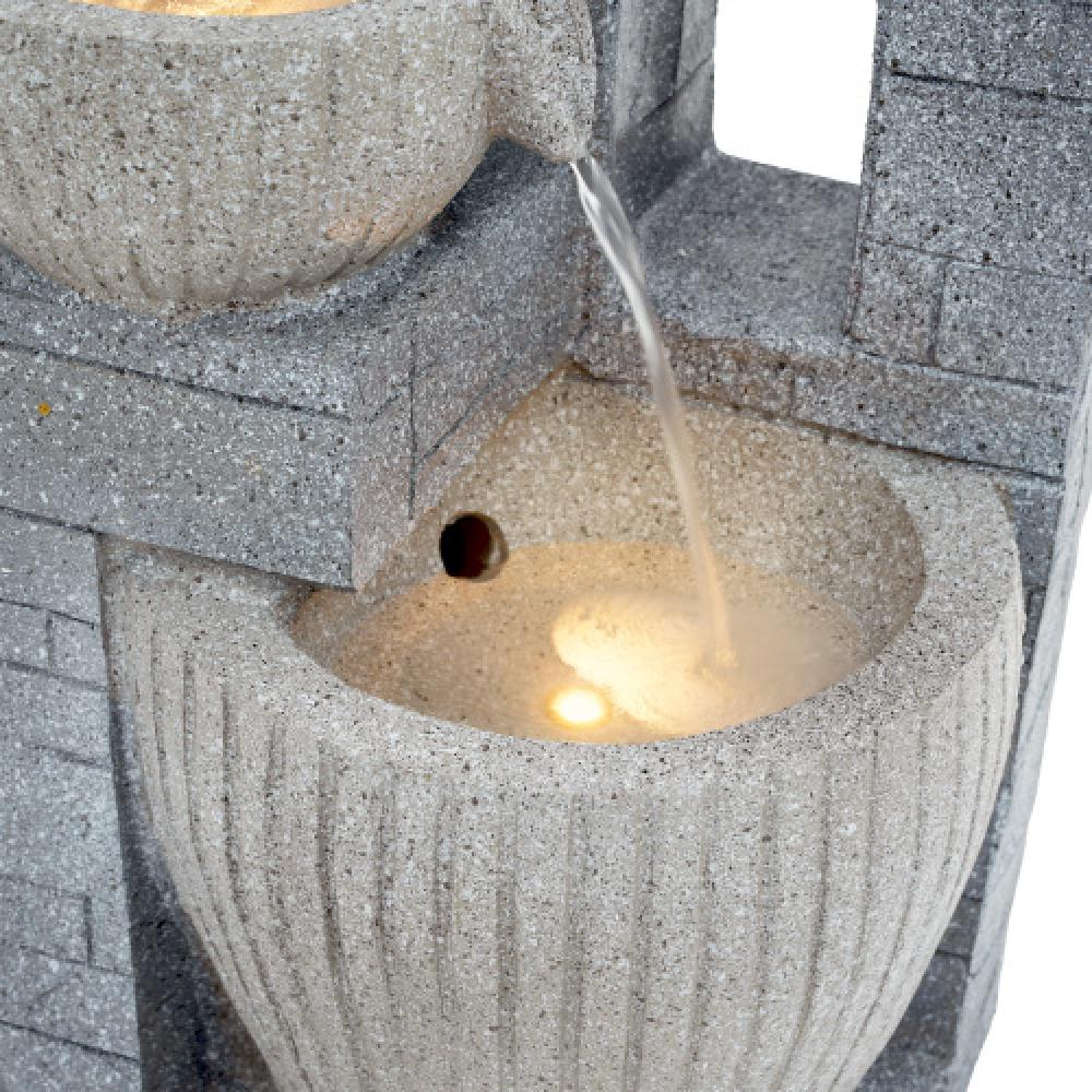 Bassin 80 cm en pierre superposée avec fontaine LED – jardin, terrasse, balcon, pelouse, gris pierre, oasis tranquille. - 5