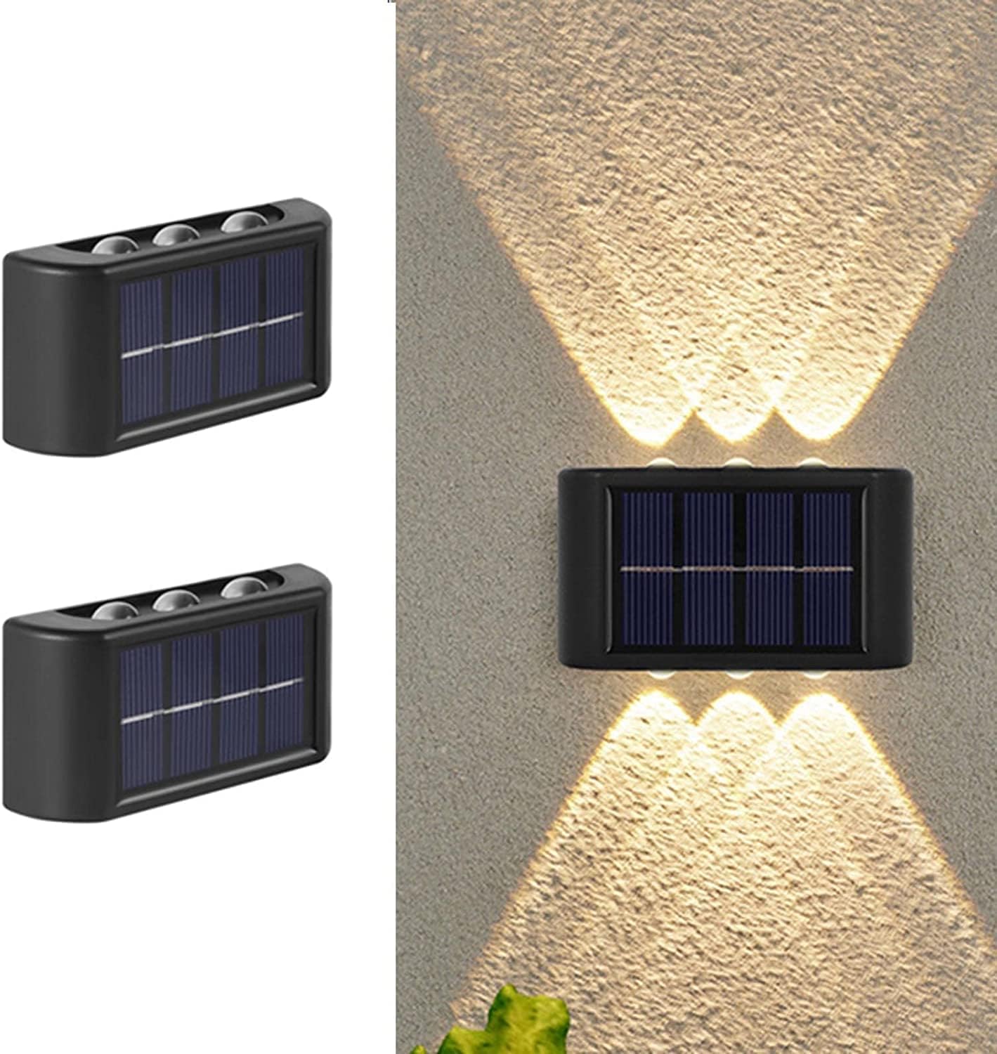 Lampy solarne zewnętrzne, zestaw 2 lamp ściennych LED do użytku zewnętrznego, ciepła biel, wodoodporność