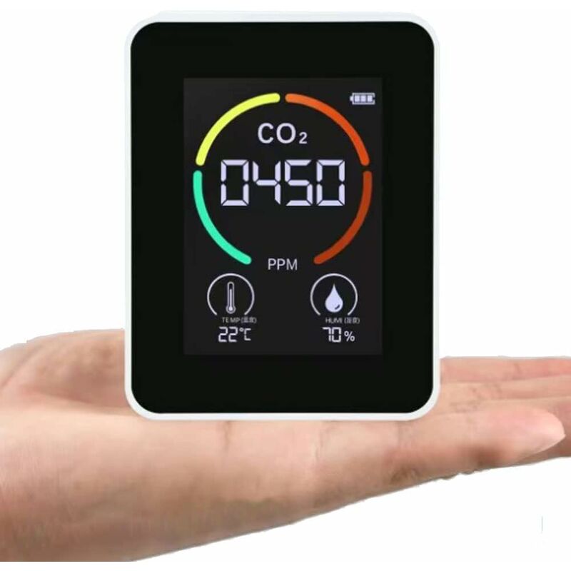 Détecteur De CO2 Portable - Mesure Dioxyde De Carbone, Température Et Humidité - écran Couleur Avec Indicateurs - Noir