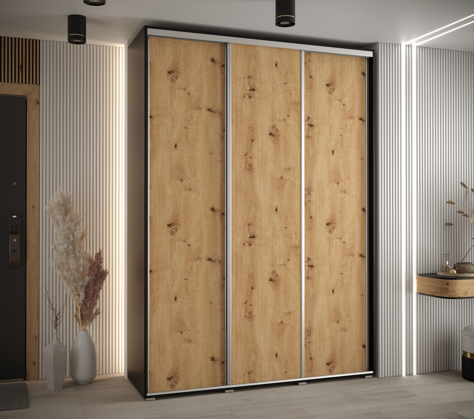 Szafa przesuwna wysoka Davos 1 180 x 60 x 235,2 cm czarny + artisan + u. srebrny - Abiks Meble - 2