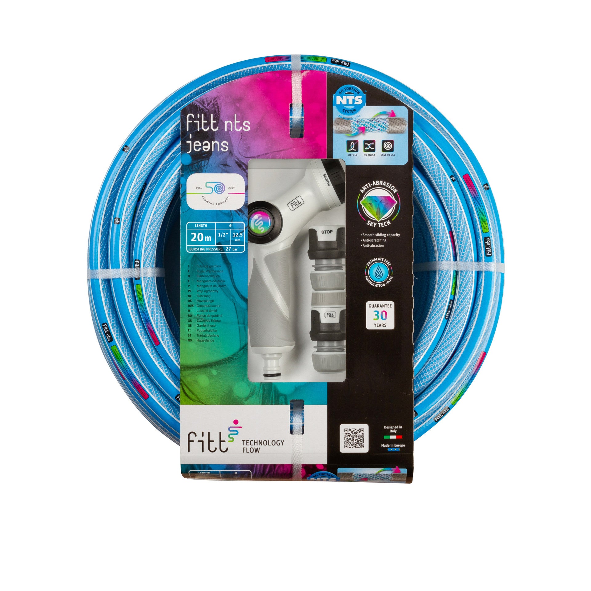 Tuyau D'Arrosage FITT NTS ECO 5/8 (15mm) 25m - Léger, Anti-Torsion Et Ultra Résistant