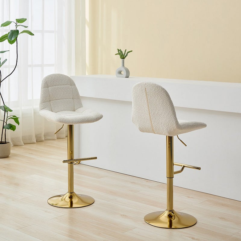 Zestaw 2 stołków barowych z bukli i złotego metalu - Regulowana wysokość - Biały - LOLY