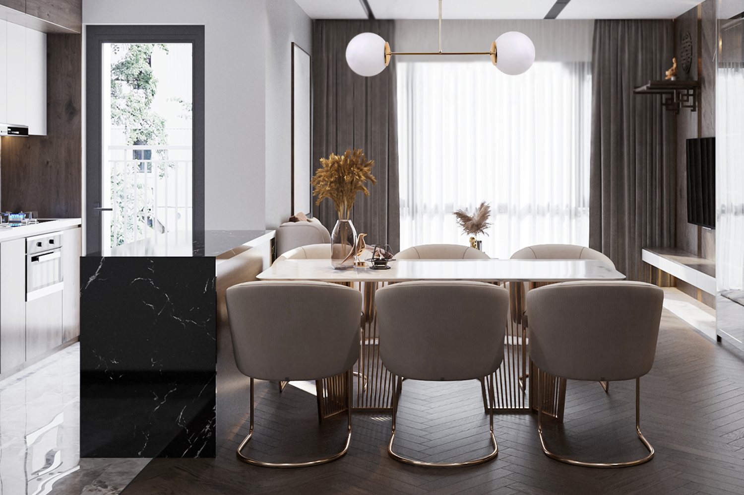 Lampa sufitowa wisząca Siena modern 2xE14 abażur kula złota/biała Light Home LH - 4